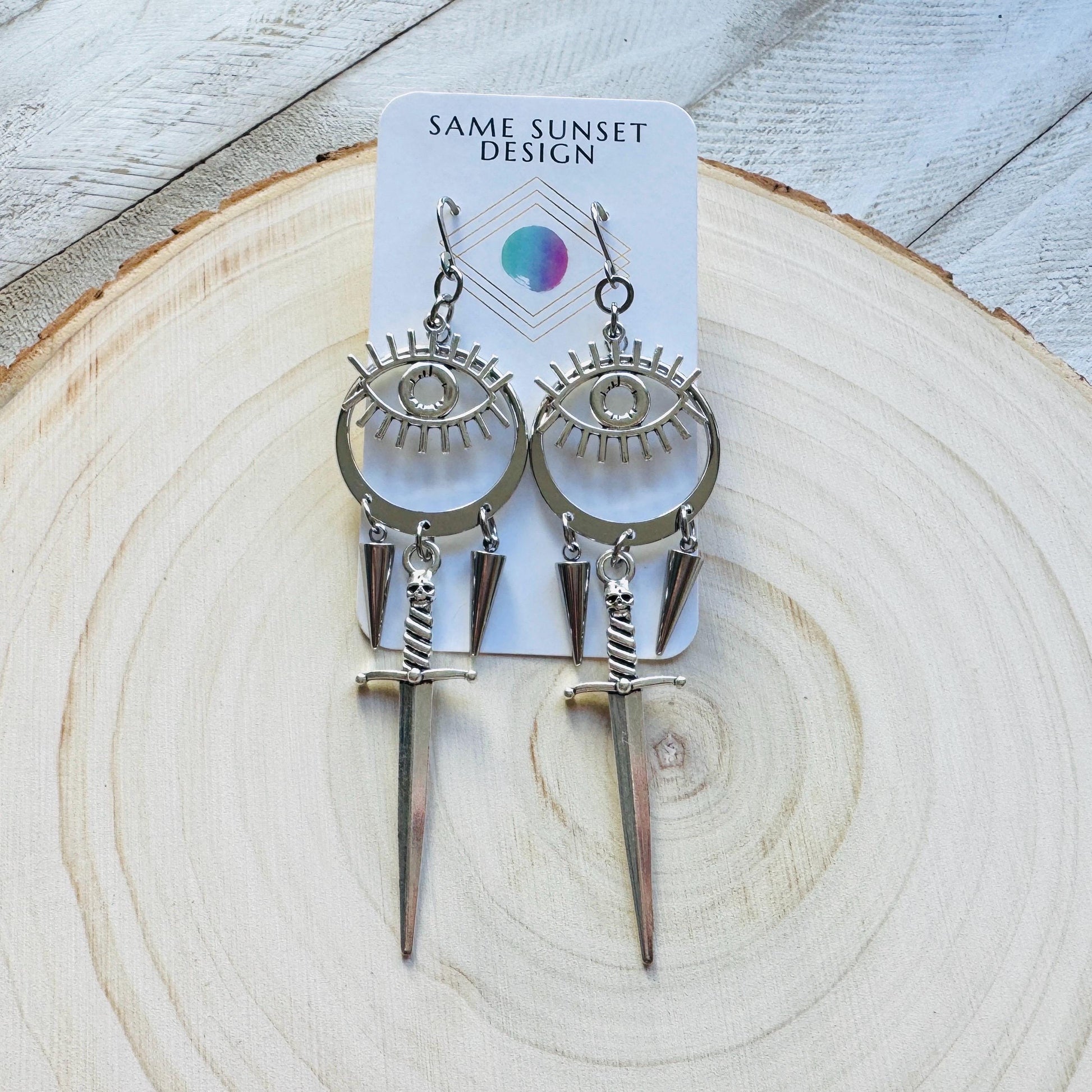 Sword Earrings, Eye Earrings, Spike Earrings, Goth Earrings for Women, Punk Jewelry, Minimalistic Witchy Jewelry, Birthday Gift for Daughter