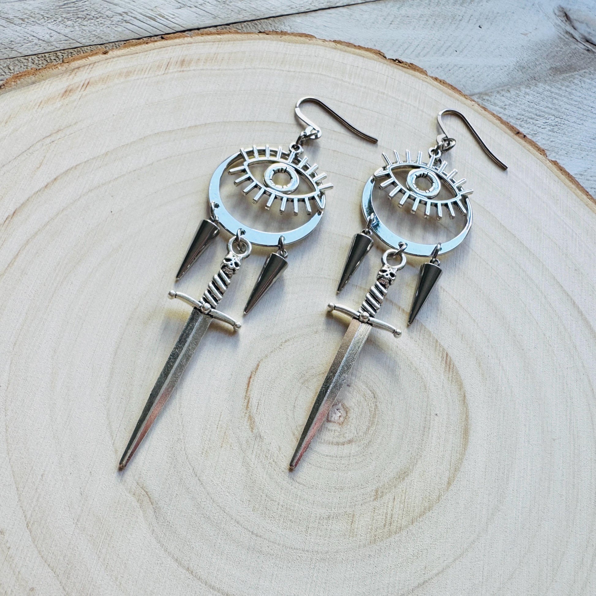 Sword Earrings, Eye Earrings, Spike Earrings, Goth Earrings for Women, Punk Jewelry, Minimalistic Witchy Jewelry, Birthday Gift for Daughter