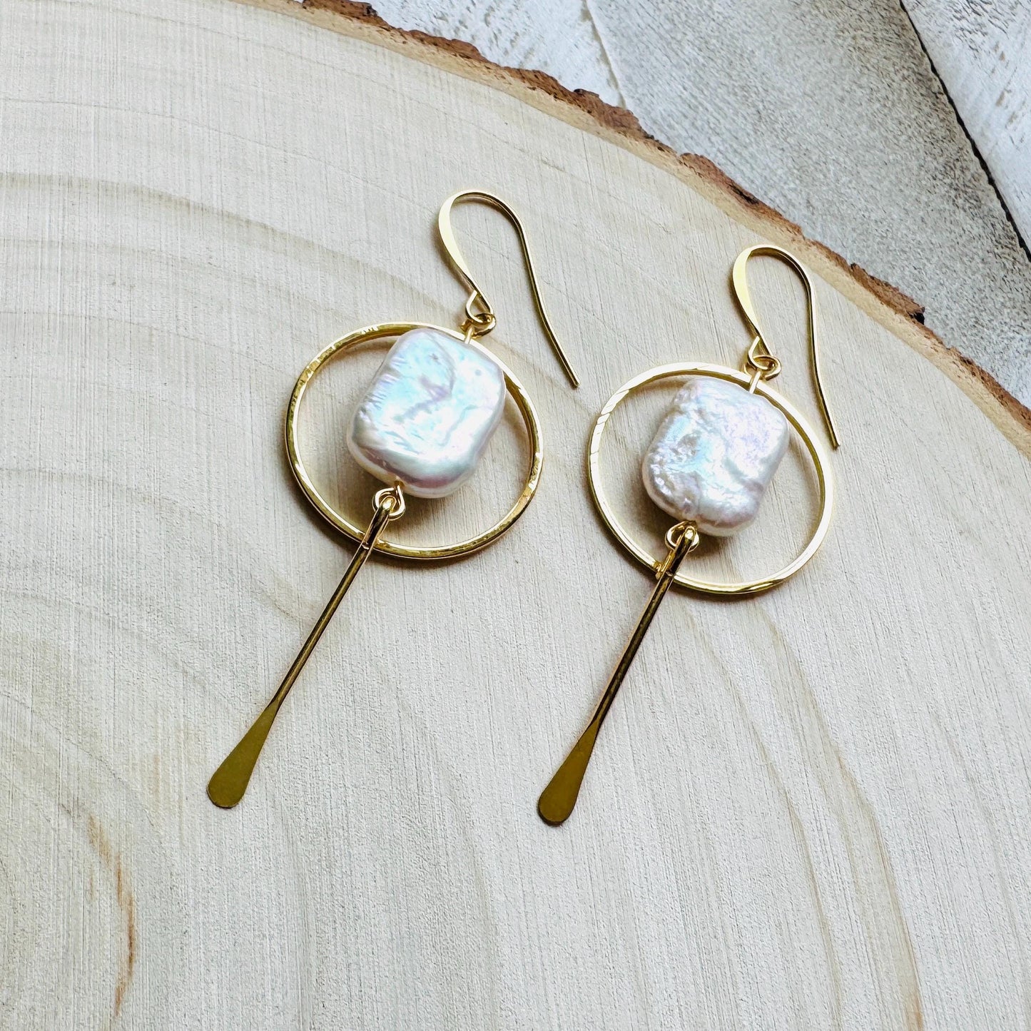 Pearl Earrings Gold Hoop, Geometric Jewelry, Modern Chic Jewelry, Graduation Gifts, Boho Earrings Handmade, Unique Birthday Gift for Mom