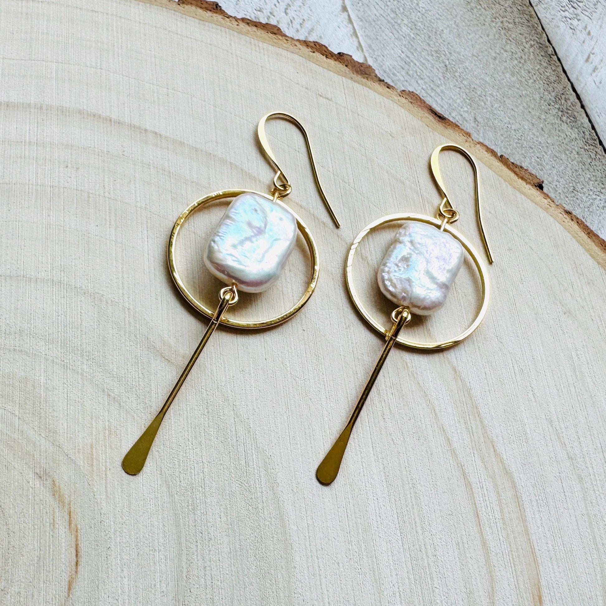 Pearl Earrings Gold Hoop, Geometric Jewelry, Modern Chic Jewelry, Graduation Gifts, Boho Earrings Handmade, Unique Birthday Gift for Mom