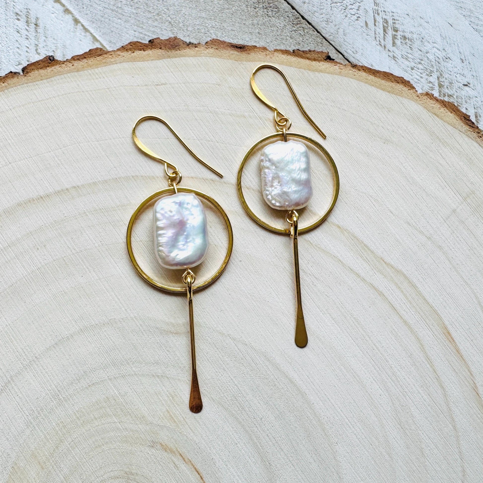 Pearl Earrings Gold Hoop, Geometric Jewelry, Modern Chic Jewelry, Graduation Gifts, Boho Earrings Handmade, Unique Birthday Gift for Mom
