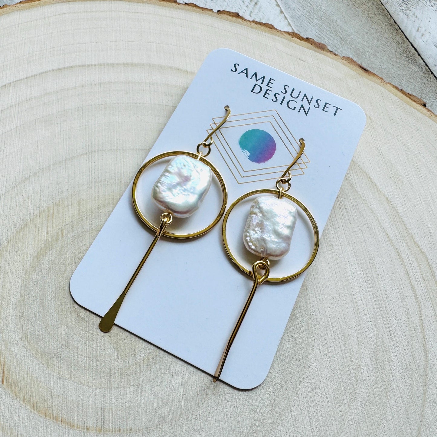 Pearl Earrings Gold Hoop, Geometric Jewelry, Modern Chic Jewelry, Graduation Gifts, Boho Earrings Handmade, Unique Birthday Gift for Mom