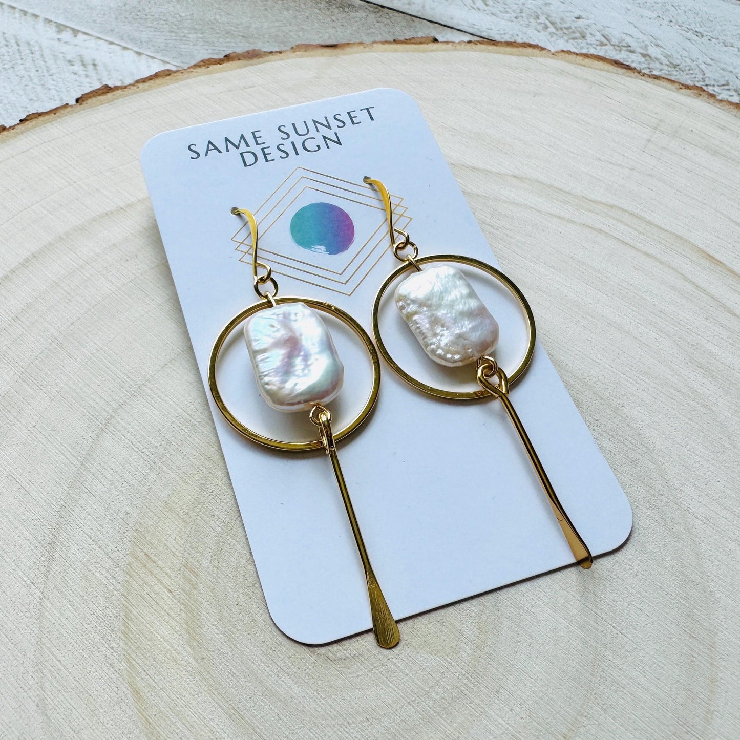 Pearl Earrings Gold Hoop, Geometric Jewelry, Modern Chic Jewelry, Graduation Gifts, Boho Earrings Handmade, Unique Birthday Gift for Mom