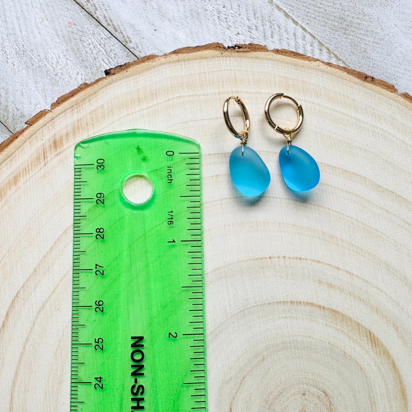 Sea Glass Earrings Dangle, Beachy Jewelry, Huggie Hoop Earrings, Blue Earrings, Trendy Jewelry, Boho Hippie Jewelry, Birthday Gift for Mom