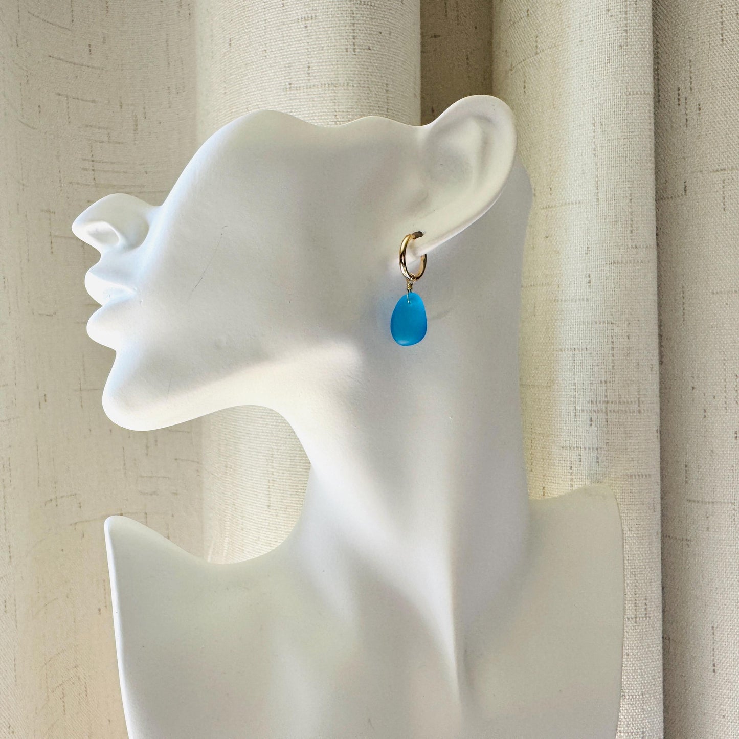Sea Glass Earrings Dangle, Beachy Jewelry, Huggie Hoop Earrings, Blue Earrings, Trendy Jewelry, Boho Hippie Jewelry, Birthday Gift for Mom