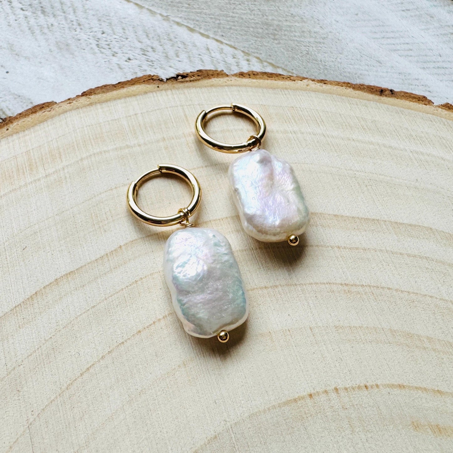 Pearl Earrings Gold Hoop, Huggie Hoop Earrings, Wedding Earrings for Bride, Birthday Gift for Girlfriend, Sweet 16 Gift Granddaughter
