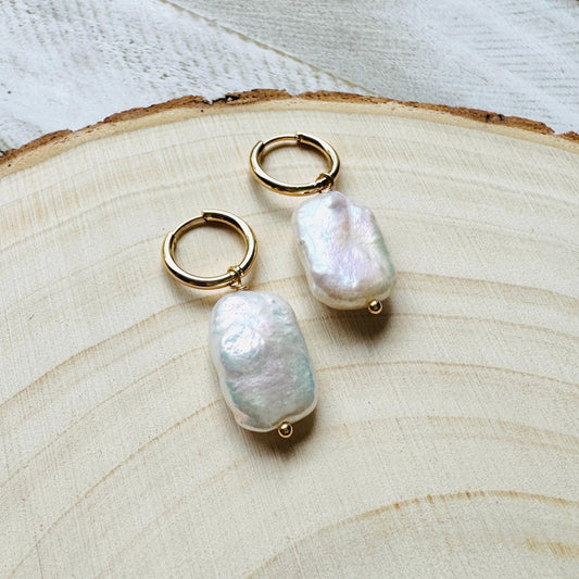 Pearl Earrings Gold Hoop, Huggie Hoop Earrings, Wedding Earrings for Bride, Birthday Gift for Girlfriend, Sweet 16 Gift Granddaughter