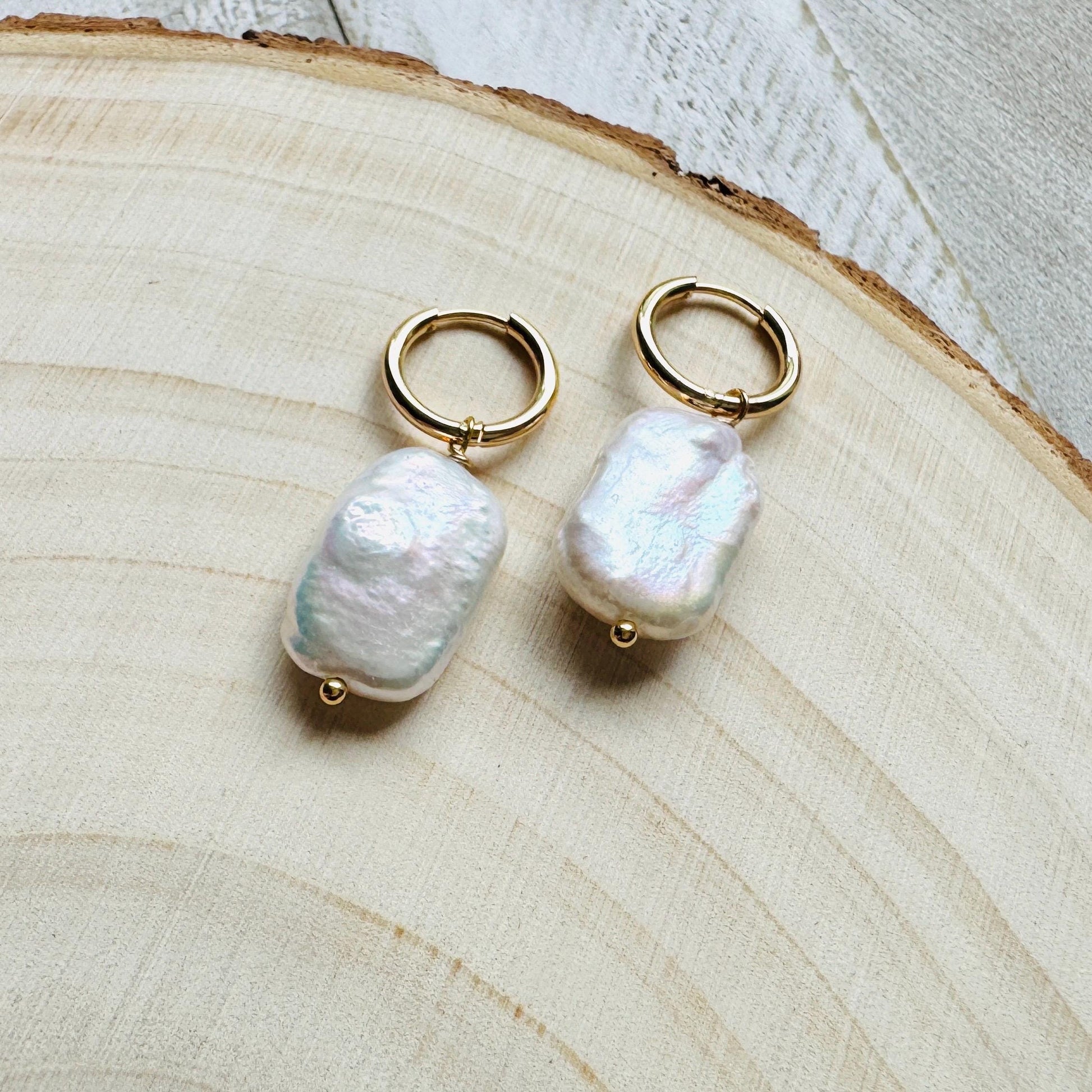 Pearl Earrings Gold Hoop, Huggie Hoop Earrings, Wedding Earrings for Bride, Birthday Gift for Girlfriend, Sweet 16 Gift Granddaughter