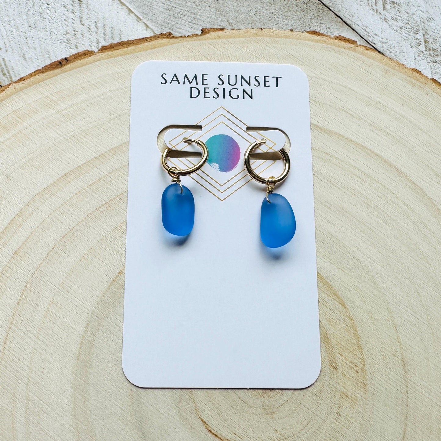 Sea Glass Earrings Dangle, Beachy Jewelry, Huggie Hoop Earrings, Blue Earrings, Trendy Jewelry, Boho Hippie Jewelry, Friend Gifts for Women