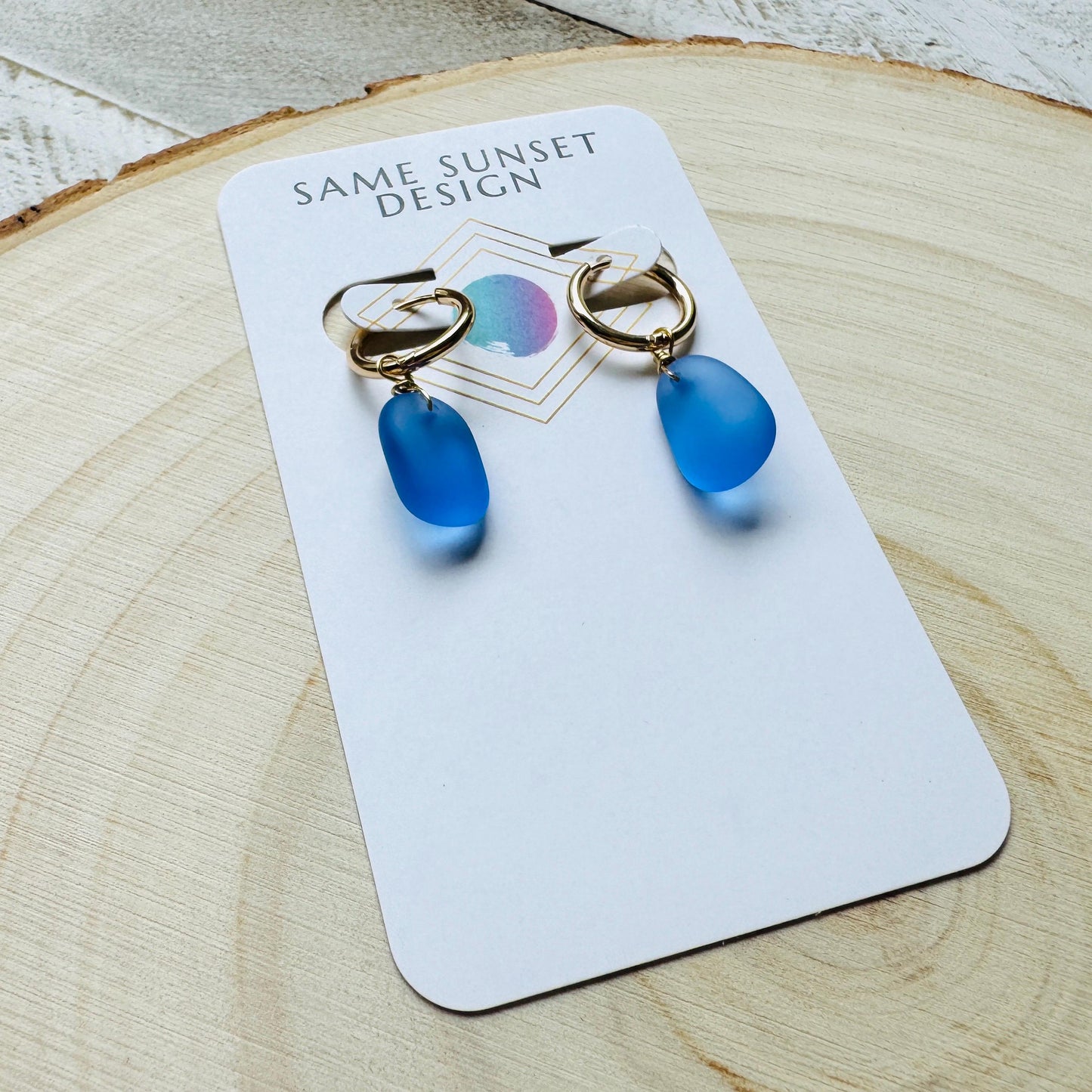 Sea Glass Earrings Dangle, Beachy Jewelry, Huggie Hoop Earrings, Blue Earrings, Trendy Jewelry, Boho Hippie Jewelry, Friend Gifts for Women