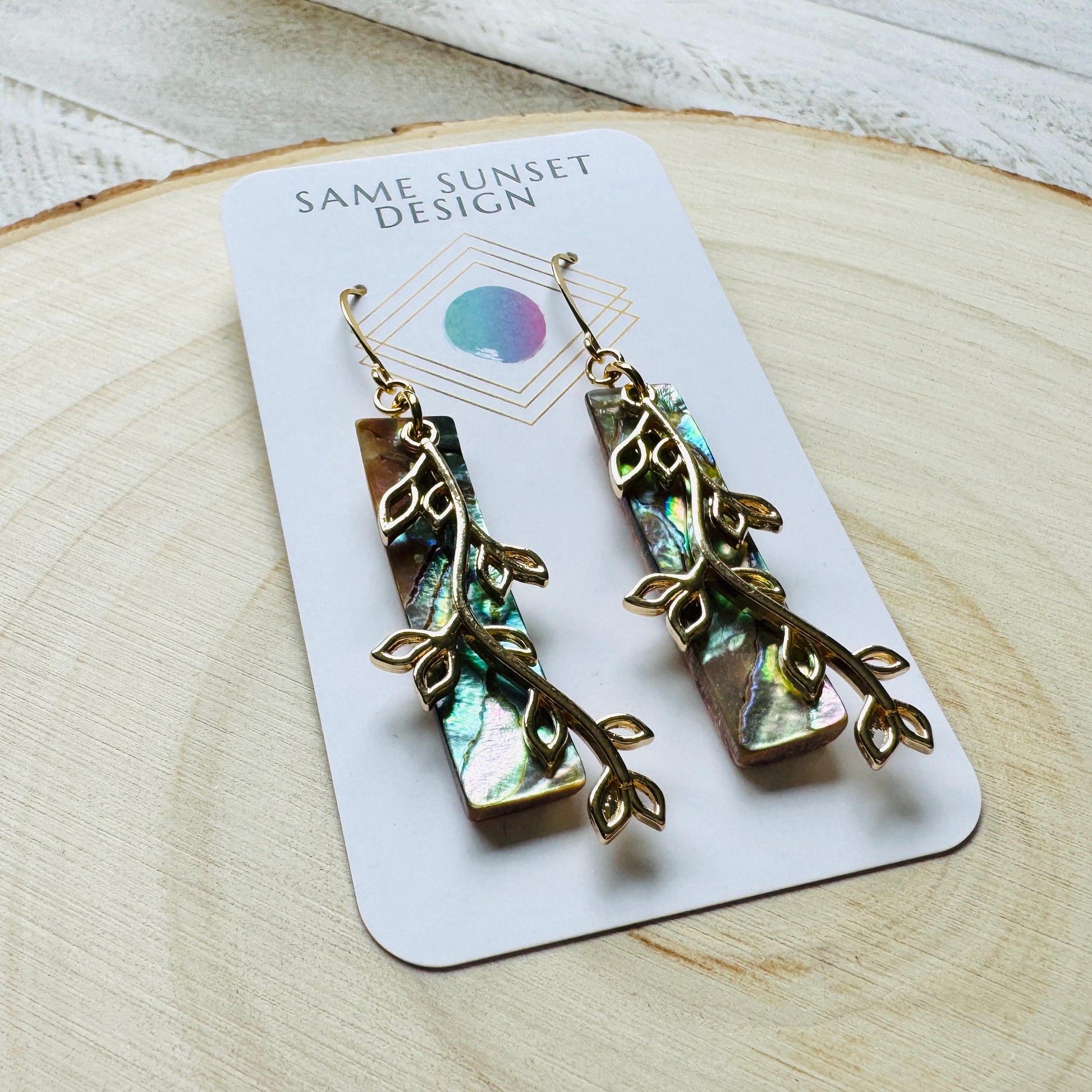 Abalone Earrings, Leaf Earrings, Boho Earrings, Beachy Jewelry, Wanderlust Jewelry, Trendy Jewelry, Birthday Present for Her, Plant Gifts