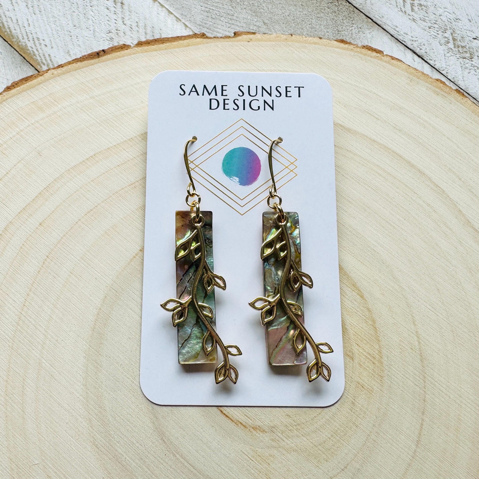 Abalone Earrings, Leaf Earrings, Boho Earrings, Beachy Jewelry, Wanderlust Jewelry, Trendy Jewelry, Birthday Present for Her, Plant Gifts