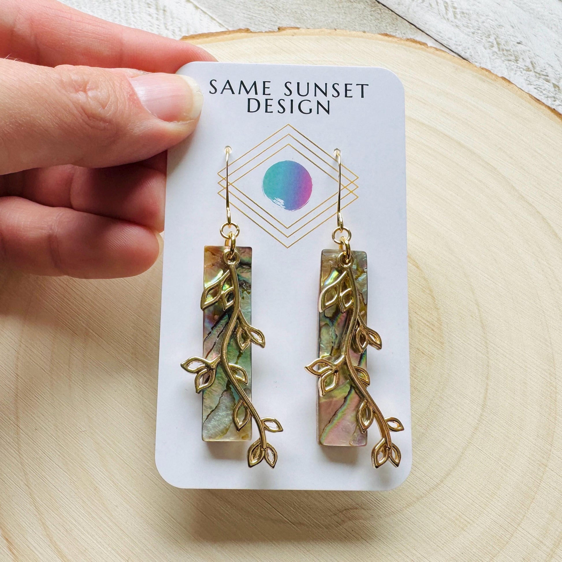 Abalone Earrings, Leaf Earrings, Boho Earrings, Beachy Jewelry, Wanderlust Jewelry, Trendy Jewelry, Birthday Present for Her, Plant Gifts