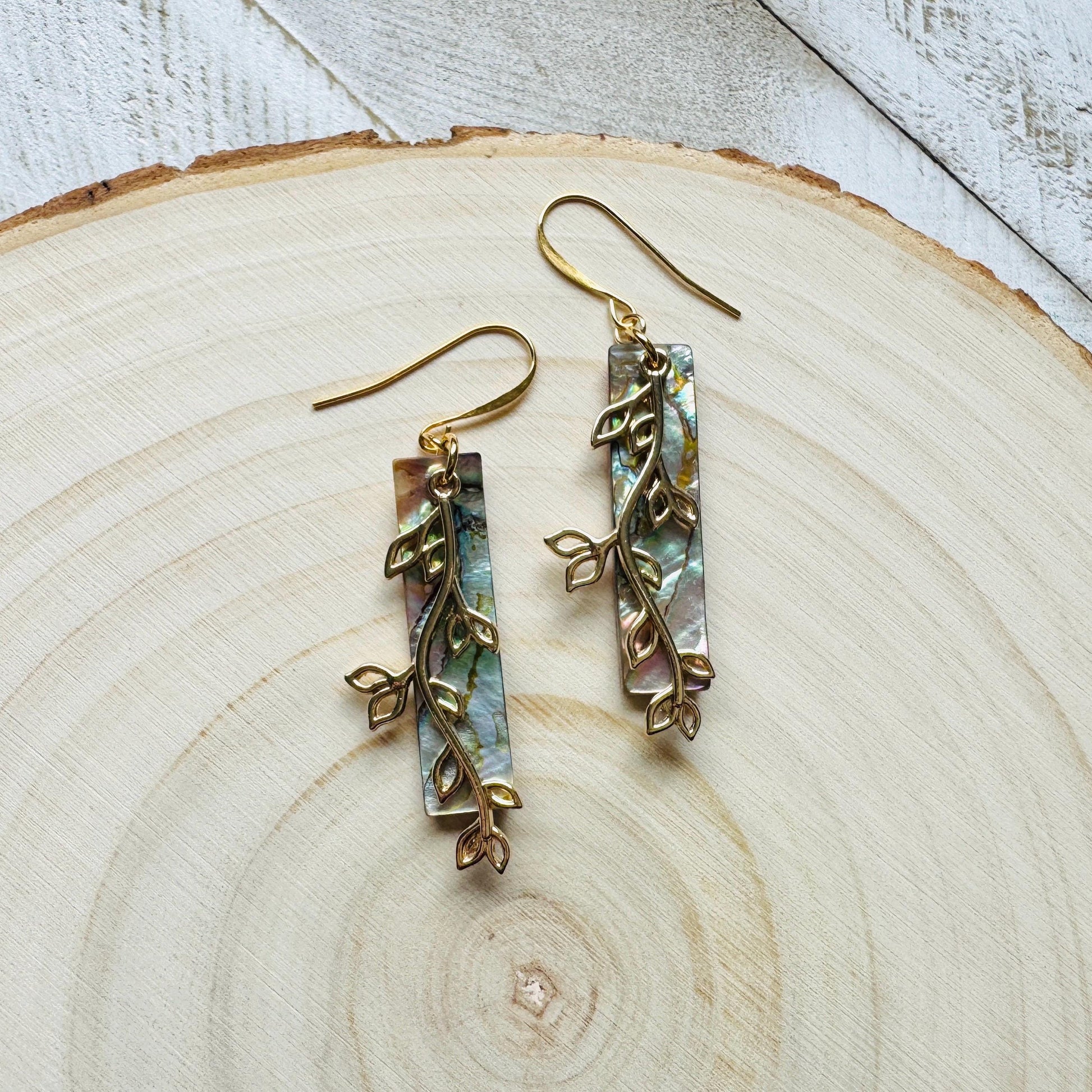 Abalone Earrings, Leaf Earrings, Boho Earrings, Beachy Jewelry, Wanderlust Jewelry, Trendy Jewelry, Birthday Present for Her, Plant Gifts