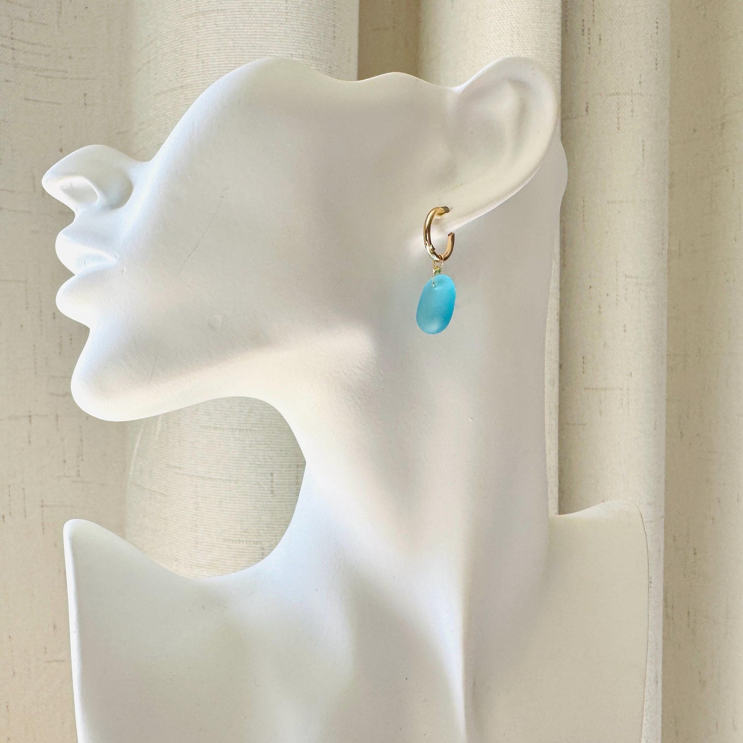 Sea Glass Earrings Dangle, Beachy Jewelry, Huggie Hoop Earrings, Blue Earrings, Trendy Jewelry, Boho Hippie Jewelry, Birthday Gift Ideas