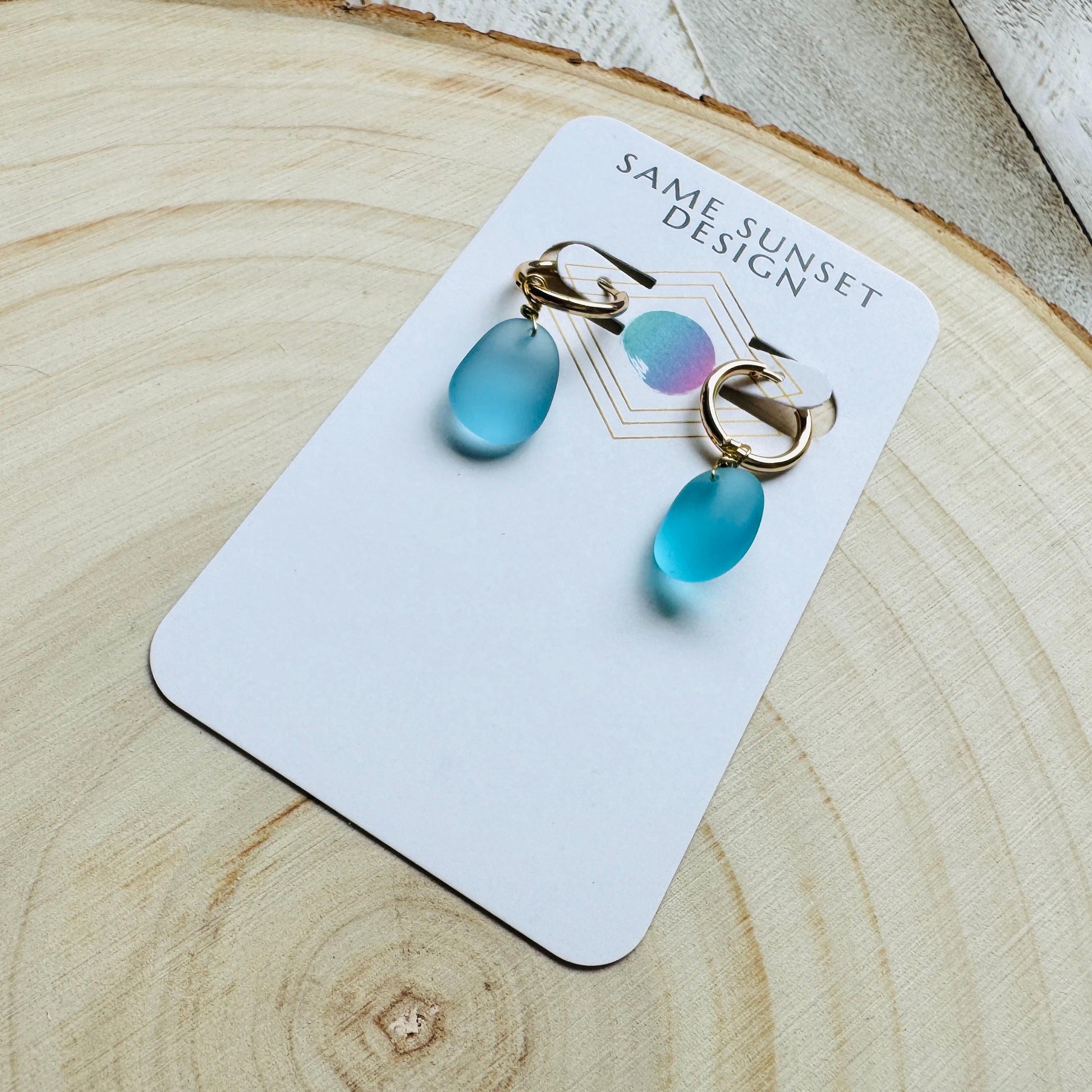 Sea Glass Earrings Dangle, Beachy Jewelry, Huggie Hoop Earrings, Blue Earrings, Trendy Jewelry, Boho Hippie Jewelry, Birthday Gift Ideas