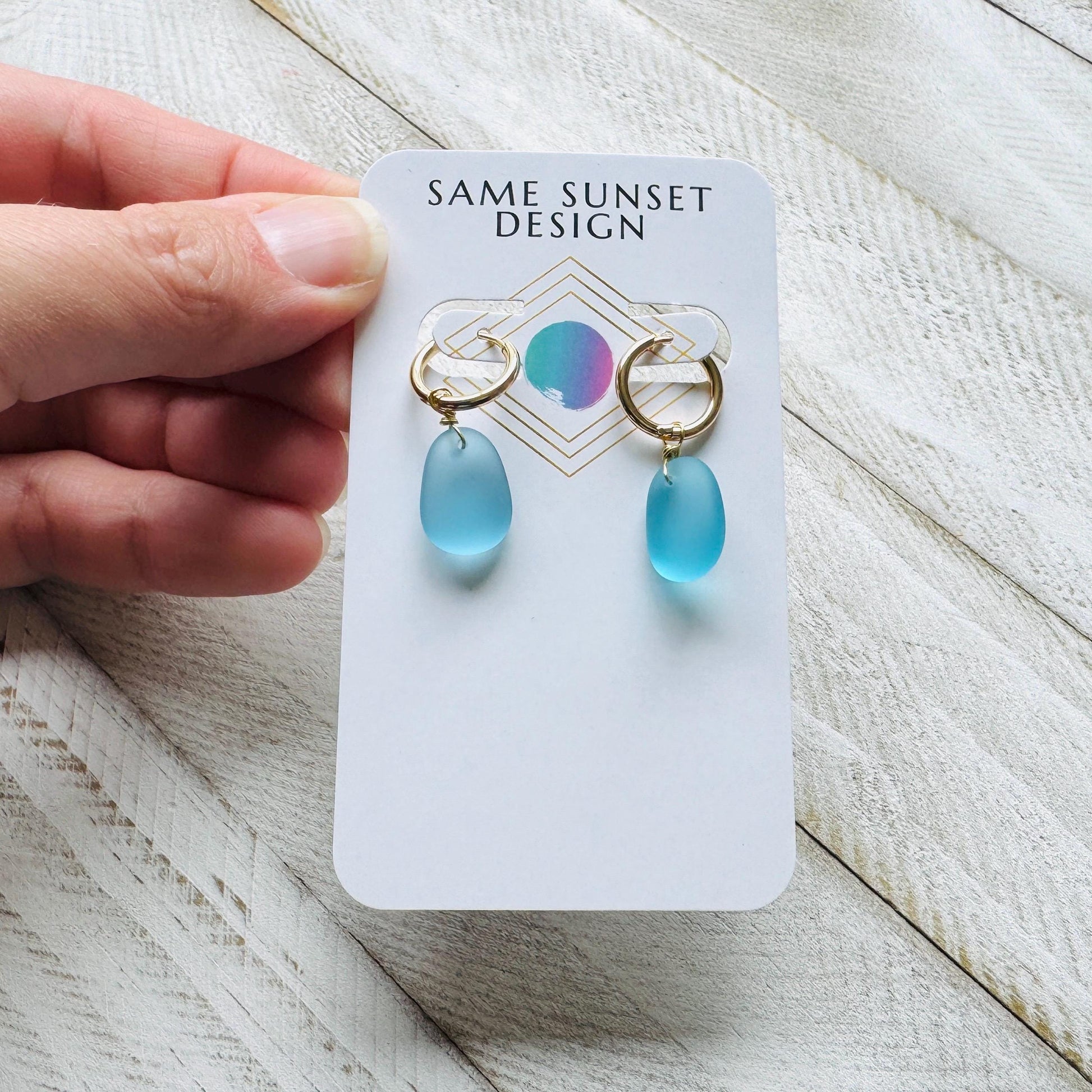 Sea Glass Earrings Dangle, Beachy Jewelry, Huggie Hoop Earrings, Blue Earrings, Trendy Jewelry, Boho Hippie Jewelry, Birthday Gift Ideas