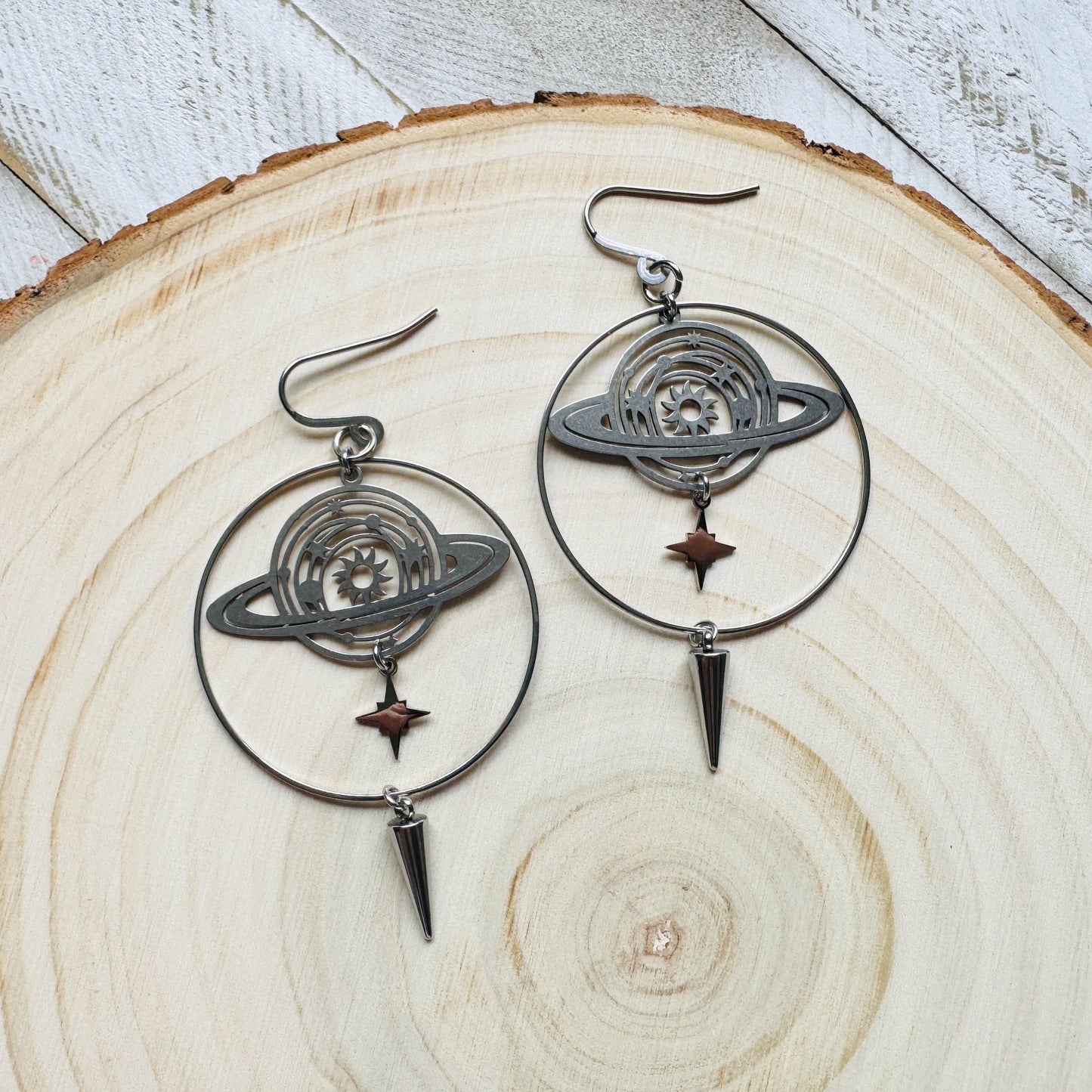Saturn Earrings, Planet Earrings, Space Earrings, Hoop Earrings Silver, Punk Jewelry, Whimsigoth Earrings, Unique Birthday Gift for Mom