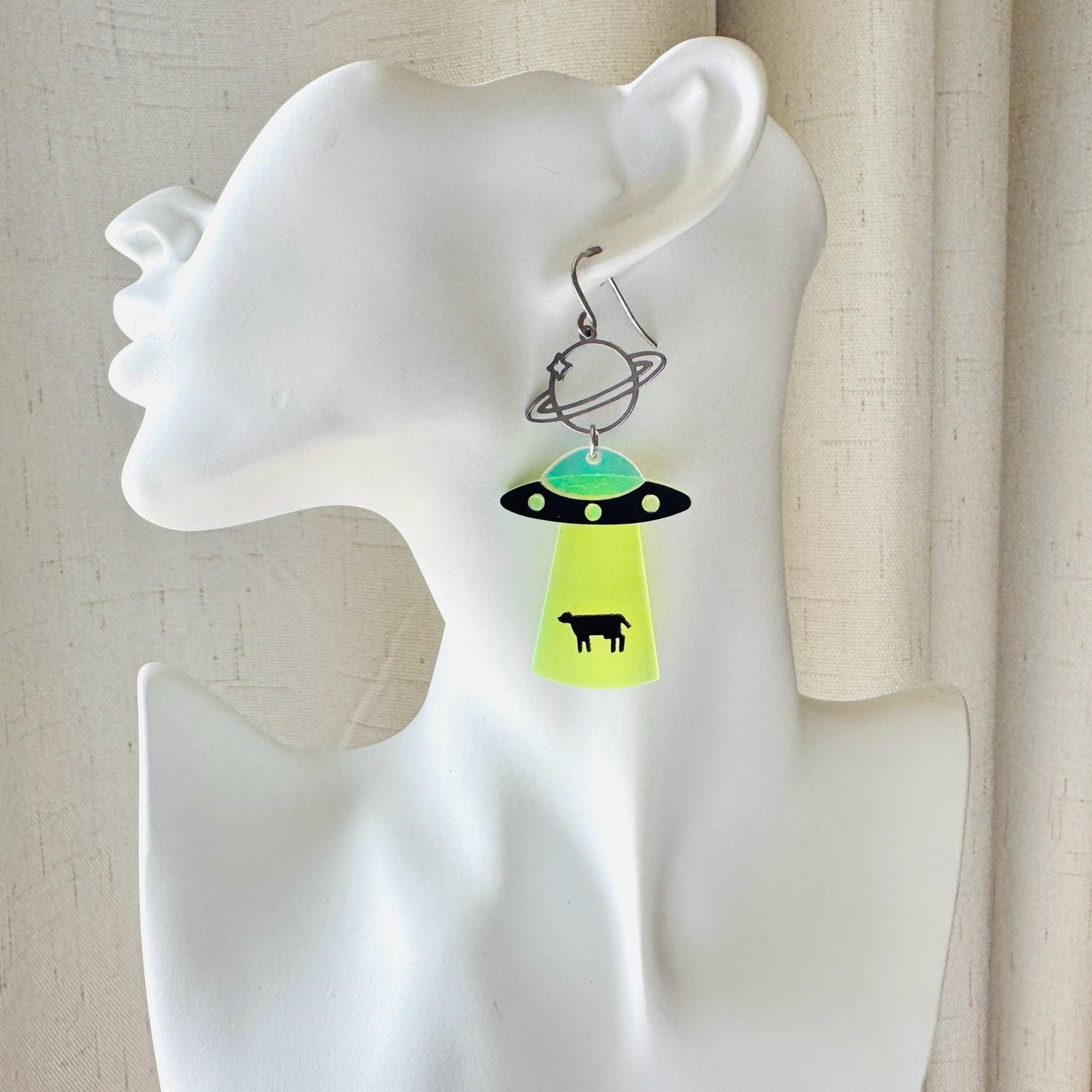 UFO Earrings, Alien Earrings, Space Earrings, Festival Jewelry, Nerdy Gifts for Women, Fun Earrings, Birthday Gift for Girlfriend, Trendy