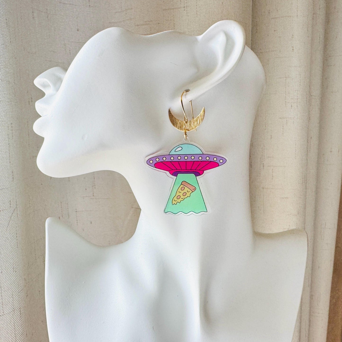 UFO Earrings, Alien Earrings, Space Earrings, Festival Jewelry, Nerdy Gifts for Women, Fun Earrings, Birthday Gift for Girlfriend, Pizza
