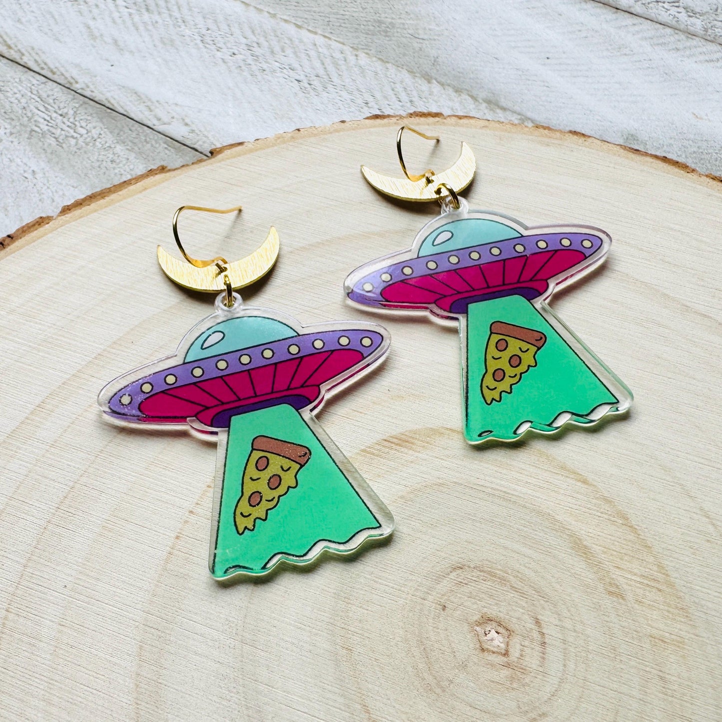 UFO Earrings, Alien Earrings, Space Earrings, Festival Jewelry, Nerdy Gifts for Women, Fun Earrings, Birthday Gift for Girlfriend, Pizza