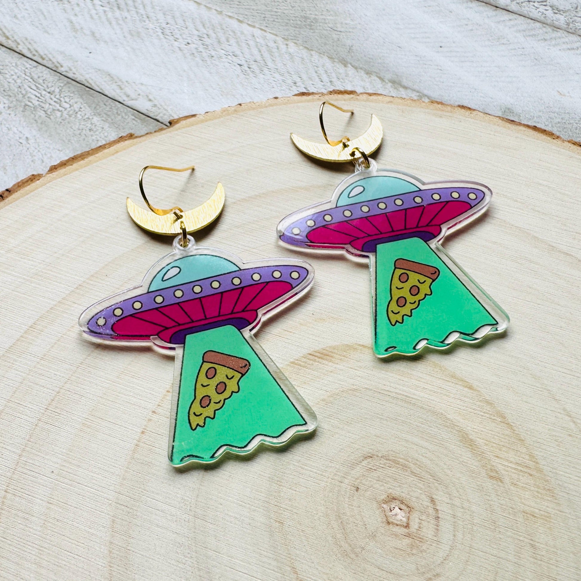 UFO Earrings, Alien Earrings, Space Earrings, Festival Jewelry, Nerdy Gifts for Women, Fun Earrings, Birthday Gift for Girlfriend, Pizza