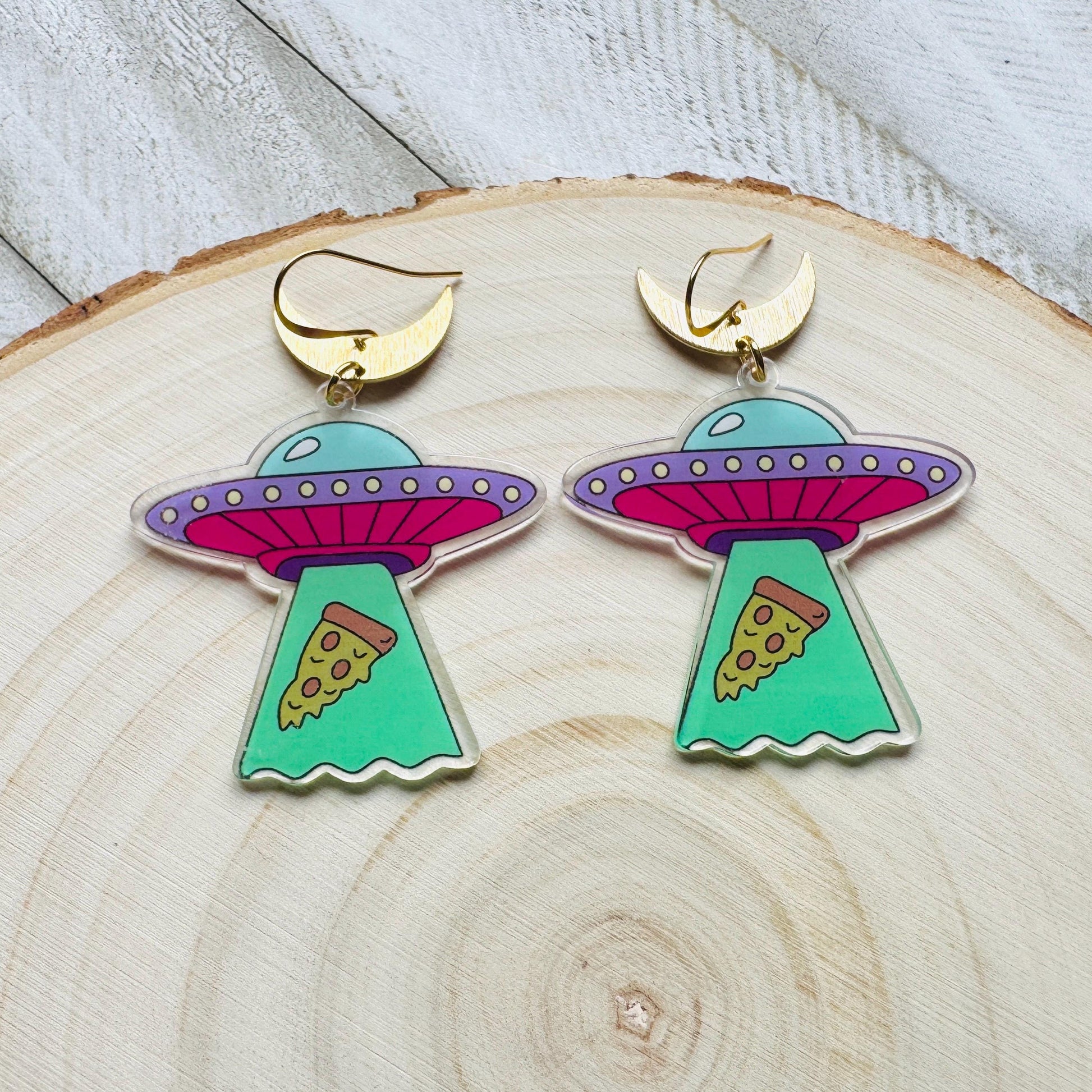 UFO Earrings, Alien Earrings, Space Earrings, Festival Jewelry, Nerdy Gifts for Women, Fun Earrings, Birthday Gift for Girlfriend, Pizza