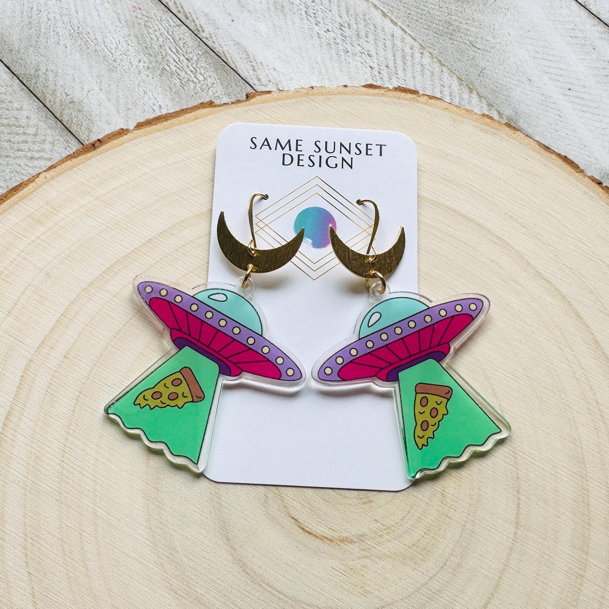 UFO Earrings, Alien Earrings, Space Earrings, Festival Jewelry, Nerdy Gifts for Women, Fun Earrings, Birthday Gift for Girlfriend, Pizza
