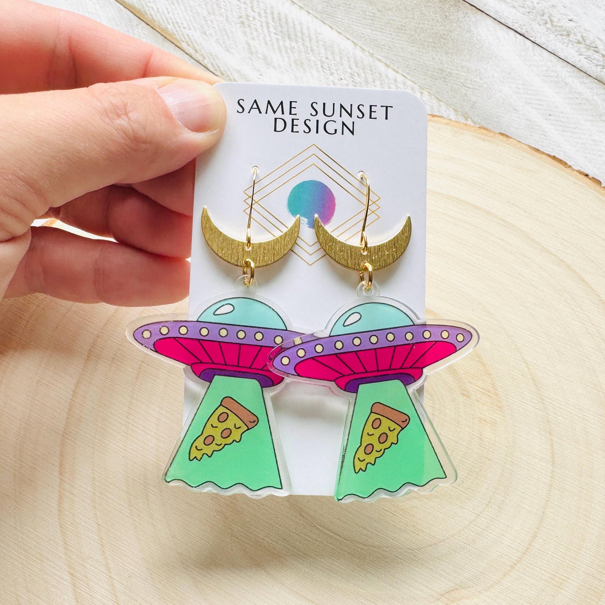UFO Earrings, Alien Earrings, Space Earrings, Festival Jewelry, Nerdy Gifts for Women, Fun Earrings, Birthday Gift for Girlfriend, Pizza