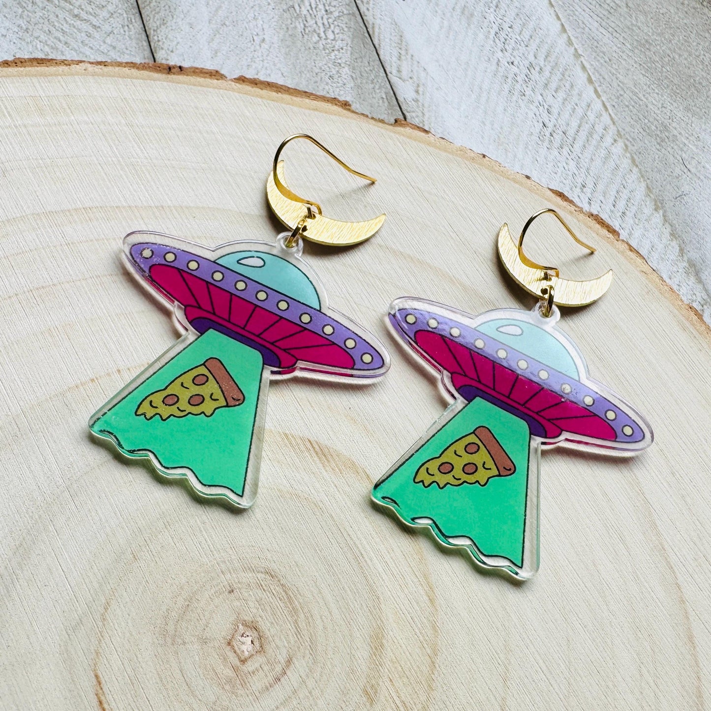 UFO Earrings, Alien Earrings, Space Earrings, Festival Jewelry, Nerdy Gifts for Women, Fun Earrings, Birthday Gift for Girlfriend, Pizza