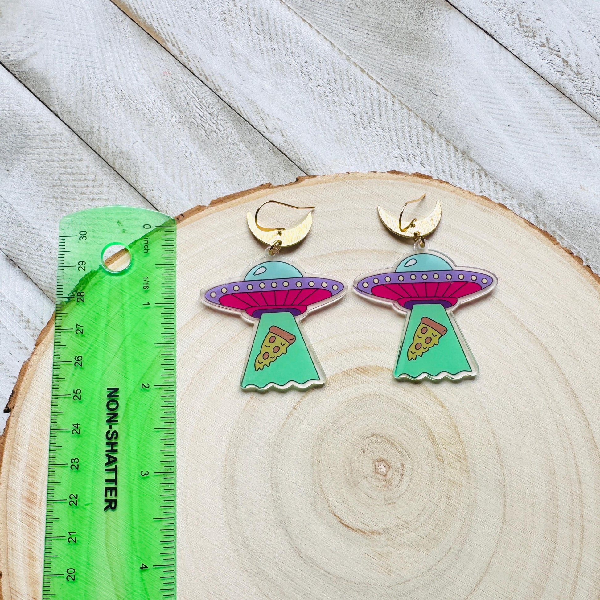 UFO Earrings, Alien Earrings, Space Earrings, Festival Jewelry, Nerdy Gifts for Women, Fun Earrings, Birthday Gift for Girlfriend, Pizza