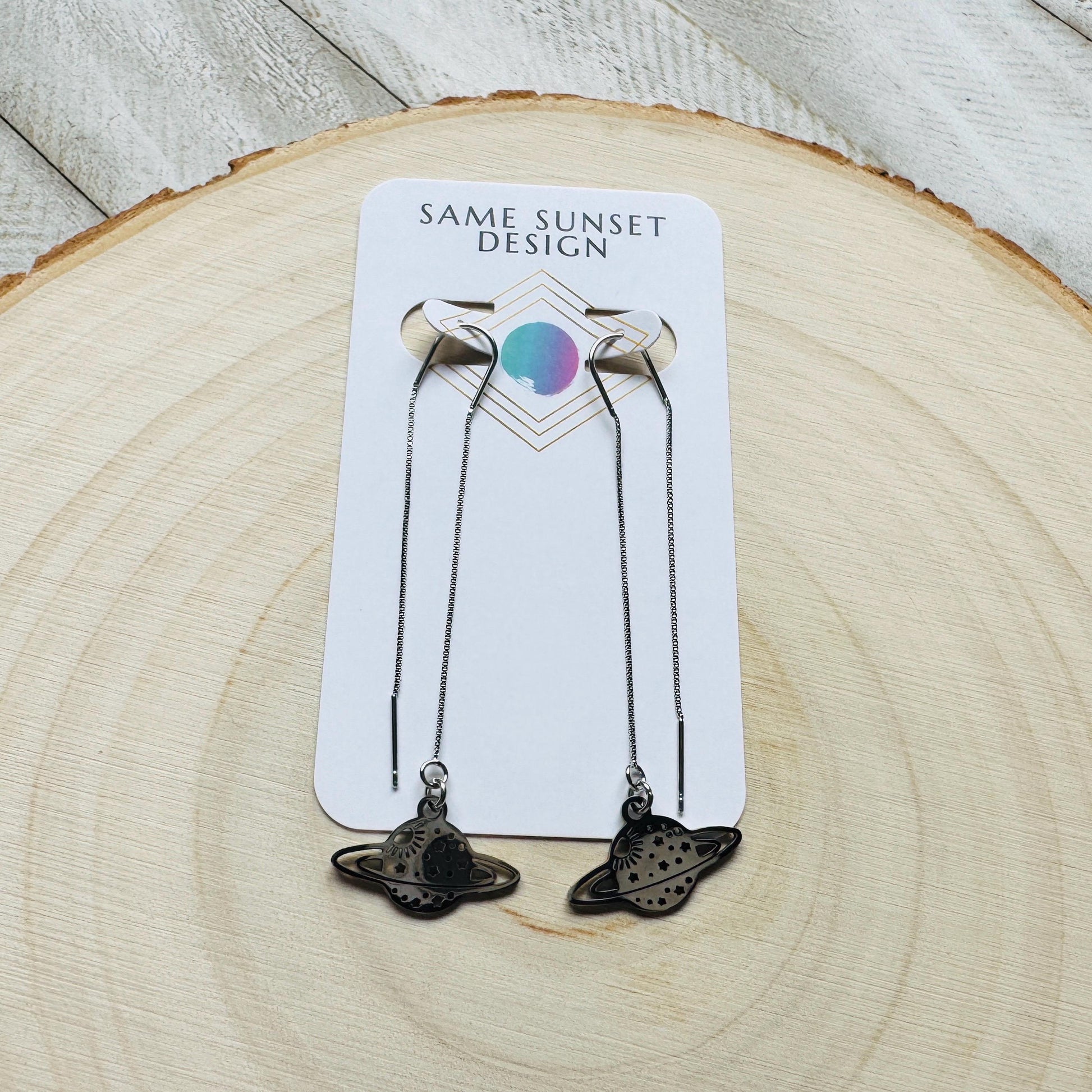 Saturn Earrings, Threader Earrings, Planet Earrings, Space Earrings, Whimsigoth Earrings, Unique Birthday Gift for Mom, Science Teacher Gift