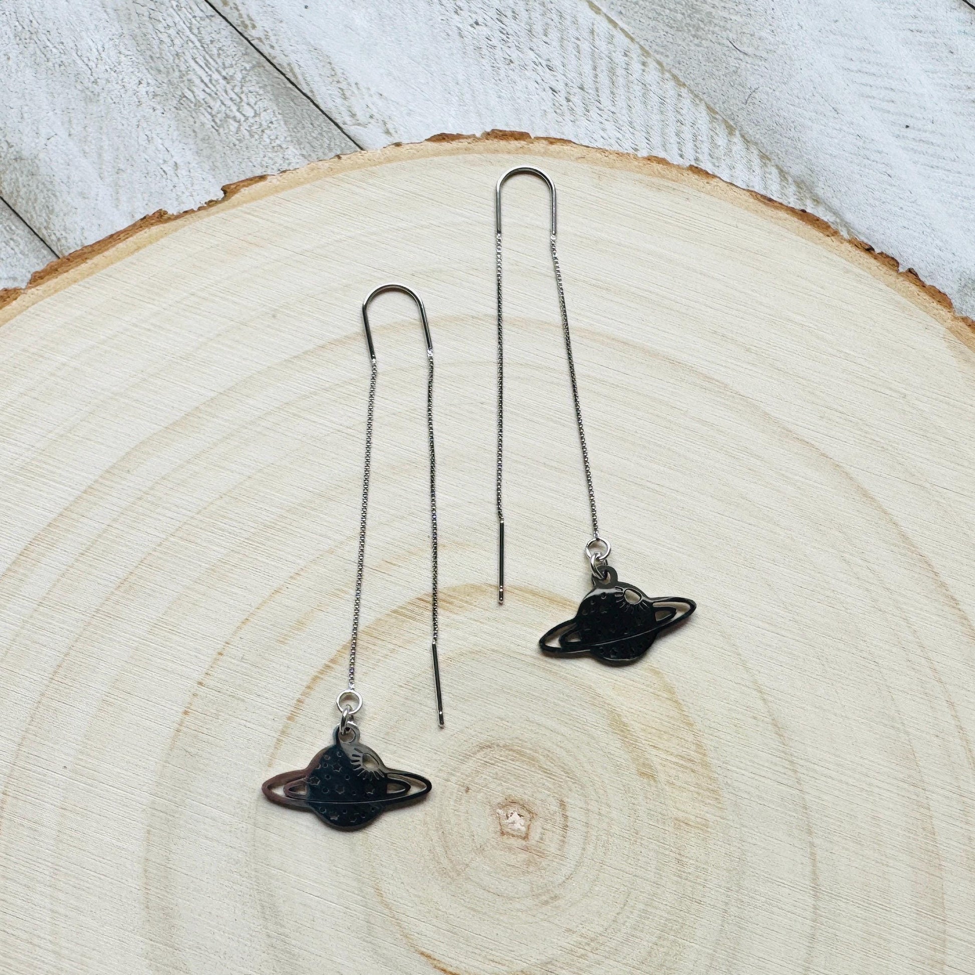 Saturn Earrings, Threader Earrings, Planet Earrings, Space Earrings, Whimsigoth Earrings, Unique Birthday Gift for Mom, Science Teacher Gift
