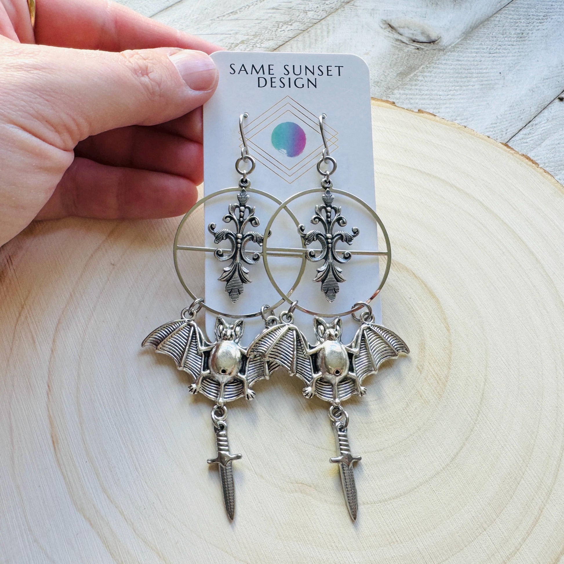 Bat Earrings, Dagger Earrings, Goth Punk Alternative Witchy Jewelry, Gothic Earrings for Women, Trendy Jewelry 2025, Birthday Gift for Mom