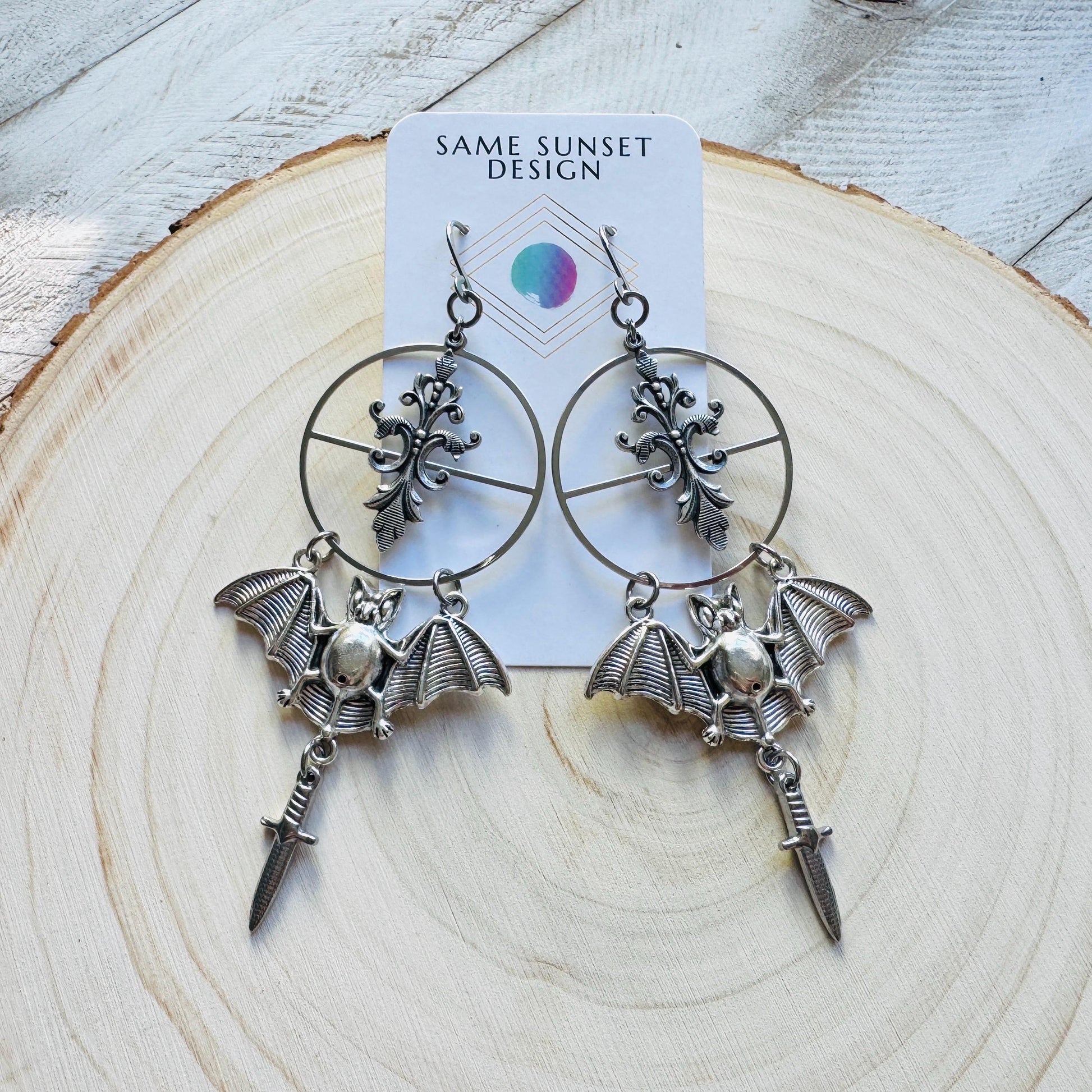 Bat Earrings, Dagger Earrings, Goth Punk Alternative Witchy Jewelry, Gothic Earrings for Women, Trendy Jewelry 2025, Birthday Gift for Mom