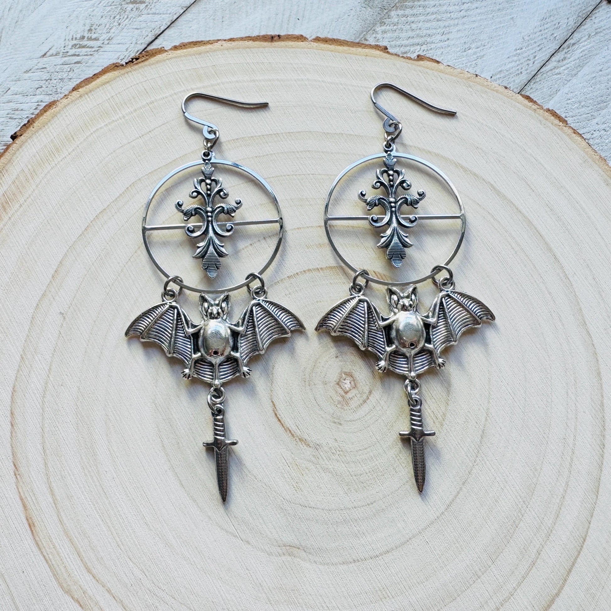 Bat Earrings, Dagger Earrings, Goth Punk Alternative Witchy Jewelry, Gothic Earrings for Women, Trendy Jewelry 2025, Birthday Gift for Mom