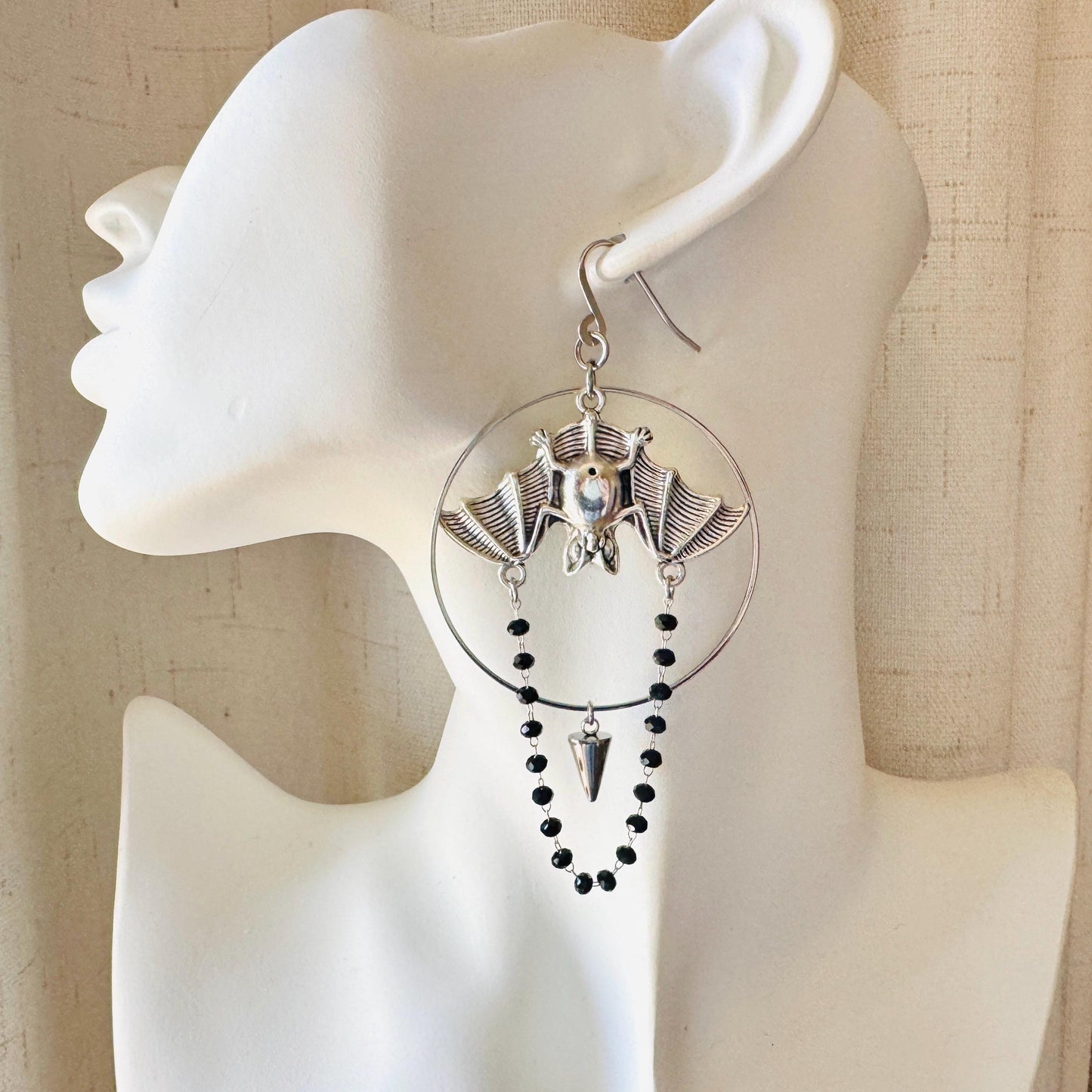 Bat Earrings, Silver Earrings, Spike Earrings, Punk Jewelry, Minimalistic Witchy Jewelry, Gothic Earrings for Women, Birthday Gift for Mom