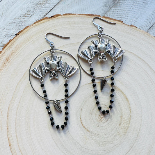 Bat Earrings, Silver Earrings, Spike Earrings, Punk Jewelry, Minimalistic Witchy Jewelry, Gothic Earrings for Women, Birthday Gift for Mom