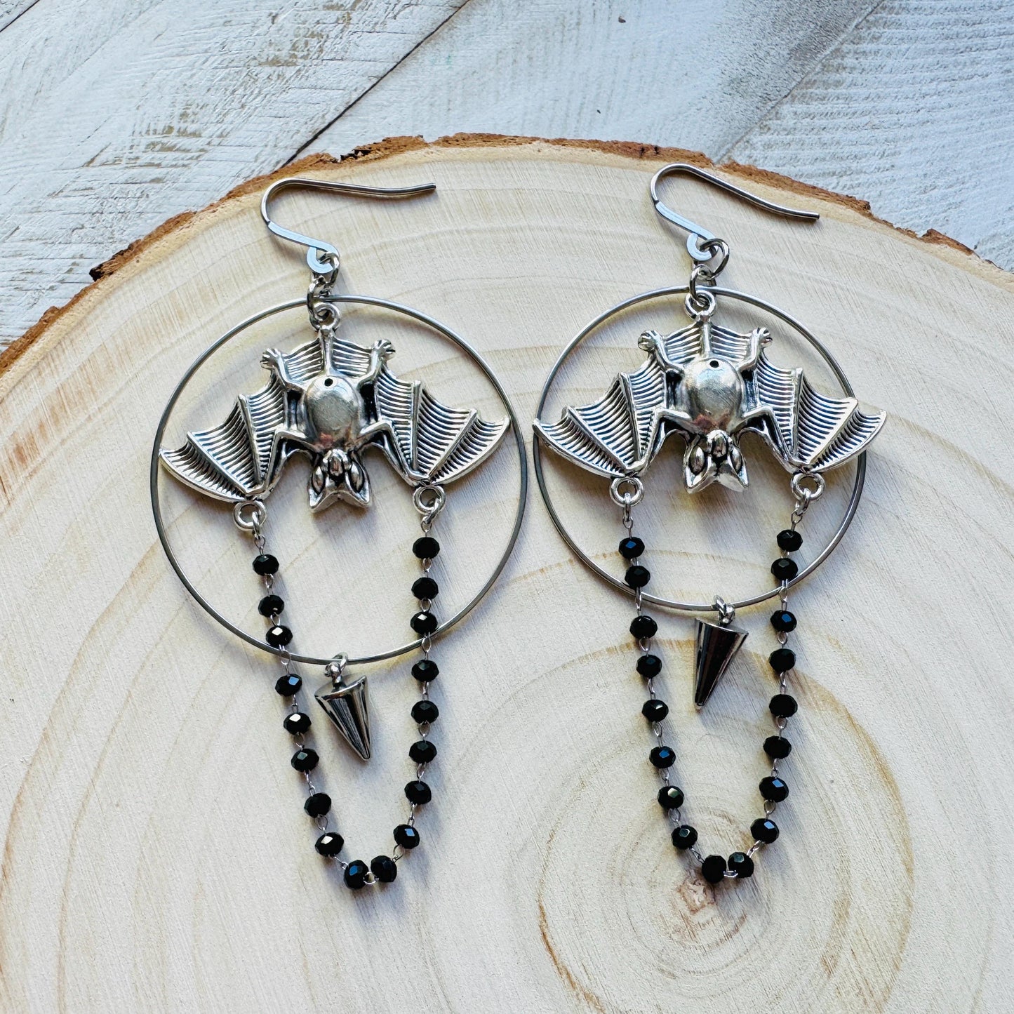 Bat Earrings, Silver Earrings, Spike Earrings, Punk Jewelry, Minimalistic Witchy Jewelry, Gothic Earrings for Women, Birthday Gift for Mom