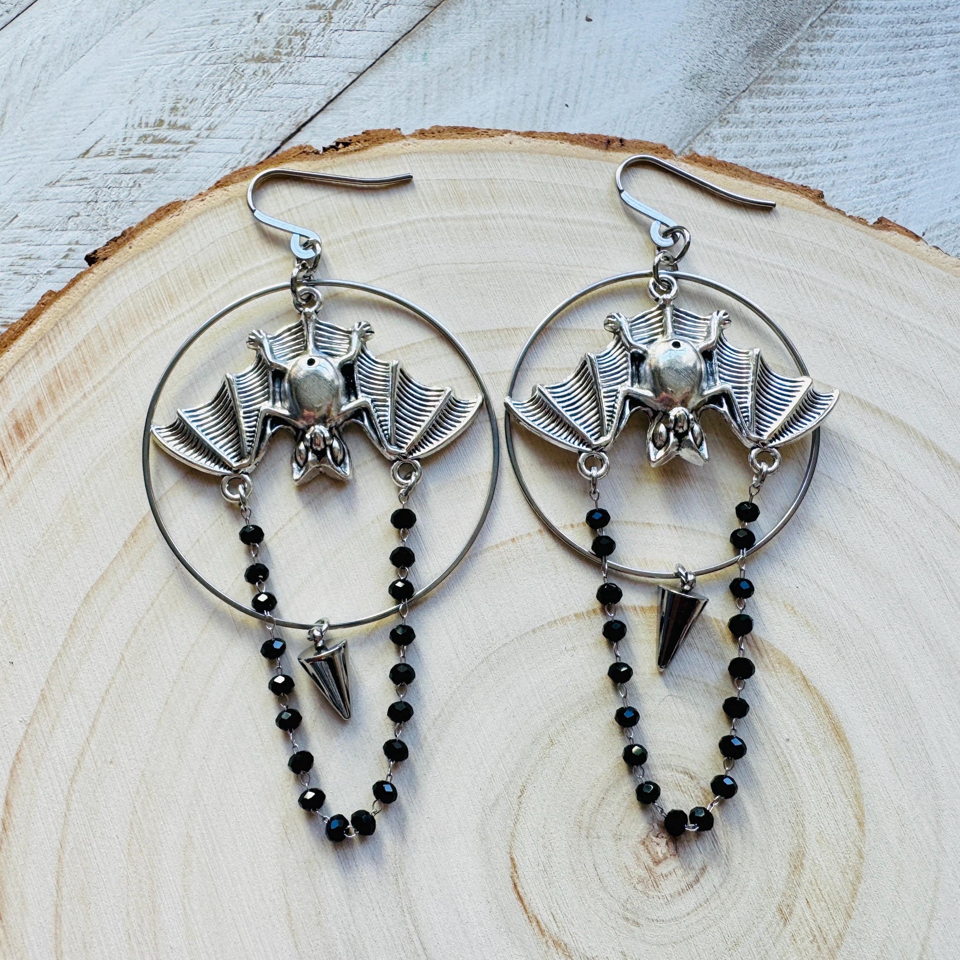 Bat Earrings, Silver Earrings, Spike Earrings, Punk Jewelry, Minimalistic Witchy Jewelry, Gothic Earrings for Women, Birthday Gift for Mom
