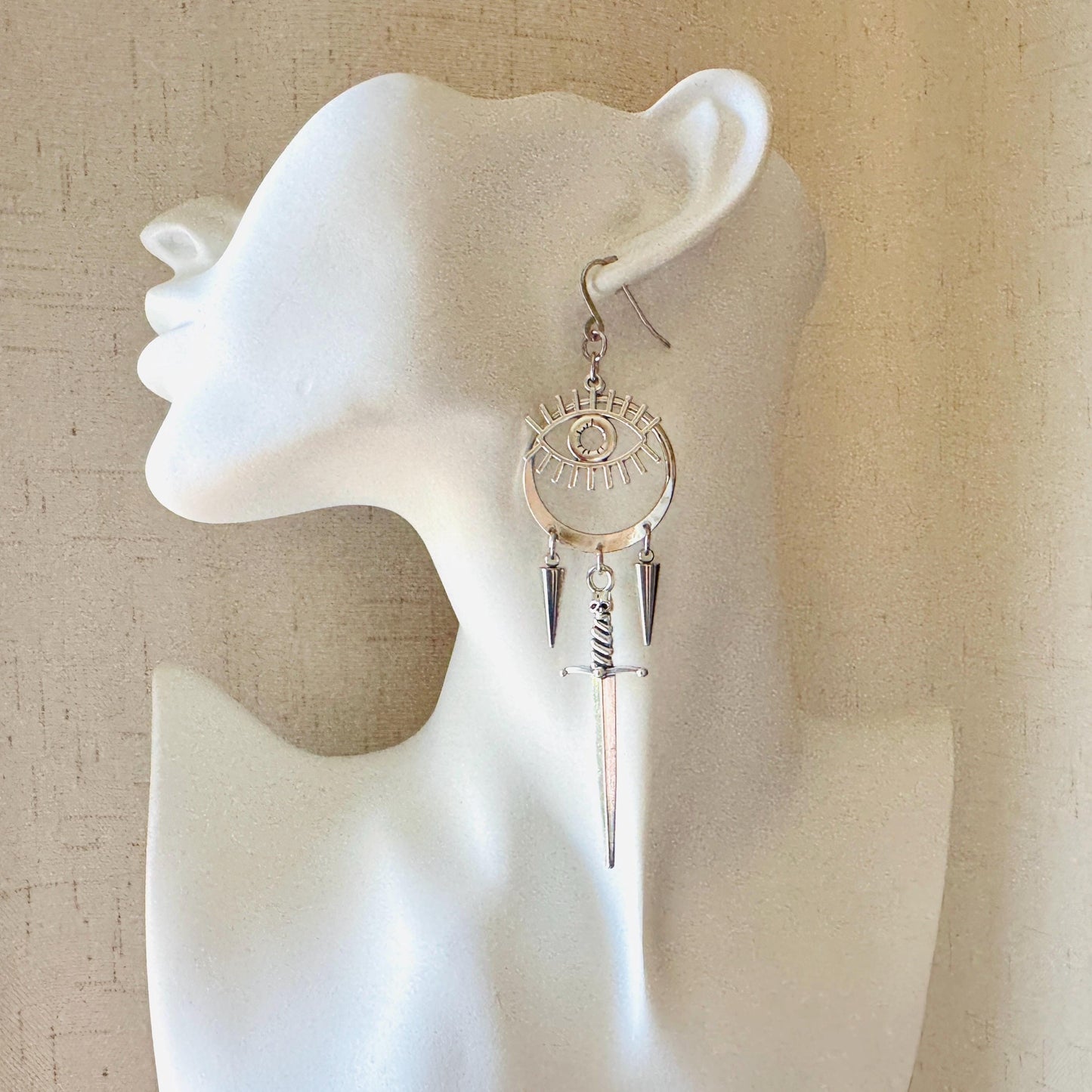 Sword Earrings, Eye Earrings, Spike Earrings, Goth Earrings for Women, Punk Jewelry, Minimalistic Witchy Jewelry, Birthday Gift for Daughter