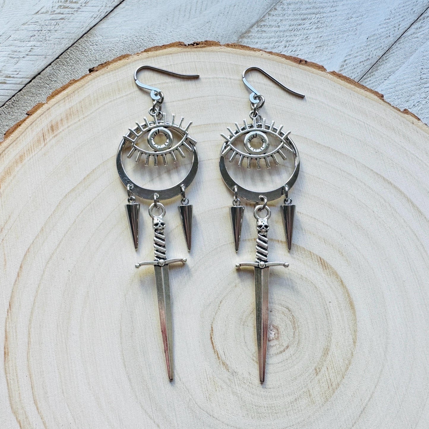Sword Earrings, Eye Earrings, Spike Earrings, Goth Earrings for Women, Punk Jewelry, Minimalistic Witchy Jewelry, Birthday Gift for Daughter