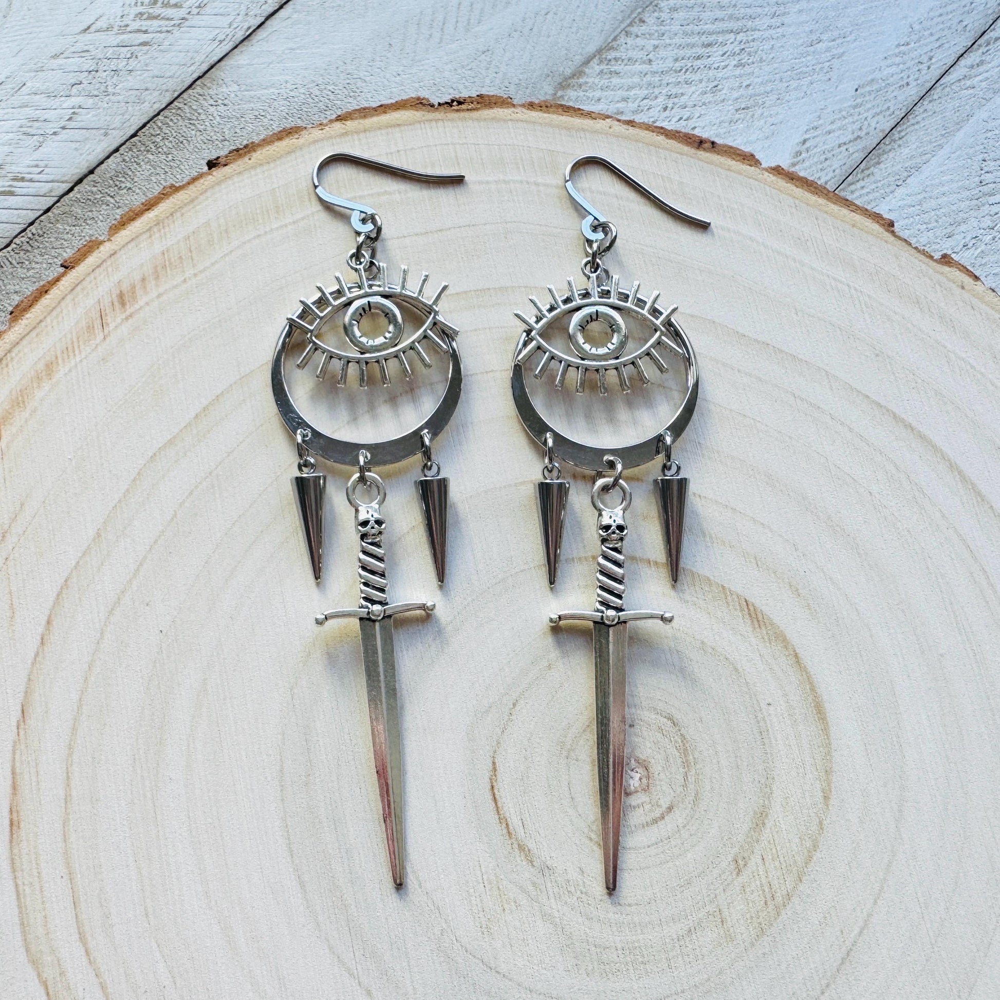 Sword Earrings, Eye Earrings, Spike Earrings, Goth Earrings for Women, Punk Jewelry, Minimalistic Witchy Jewelry, Birthday Gift for Daughter