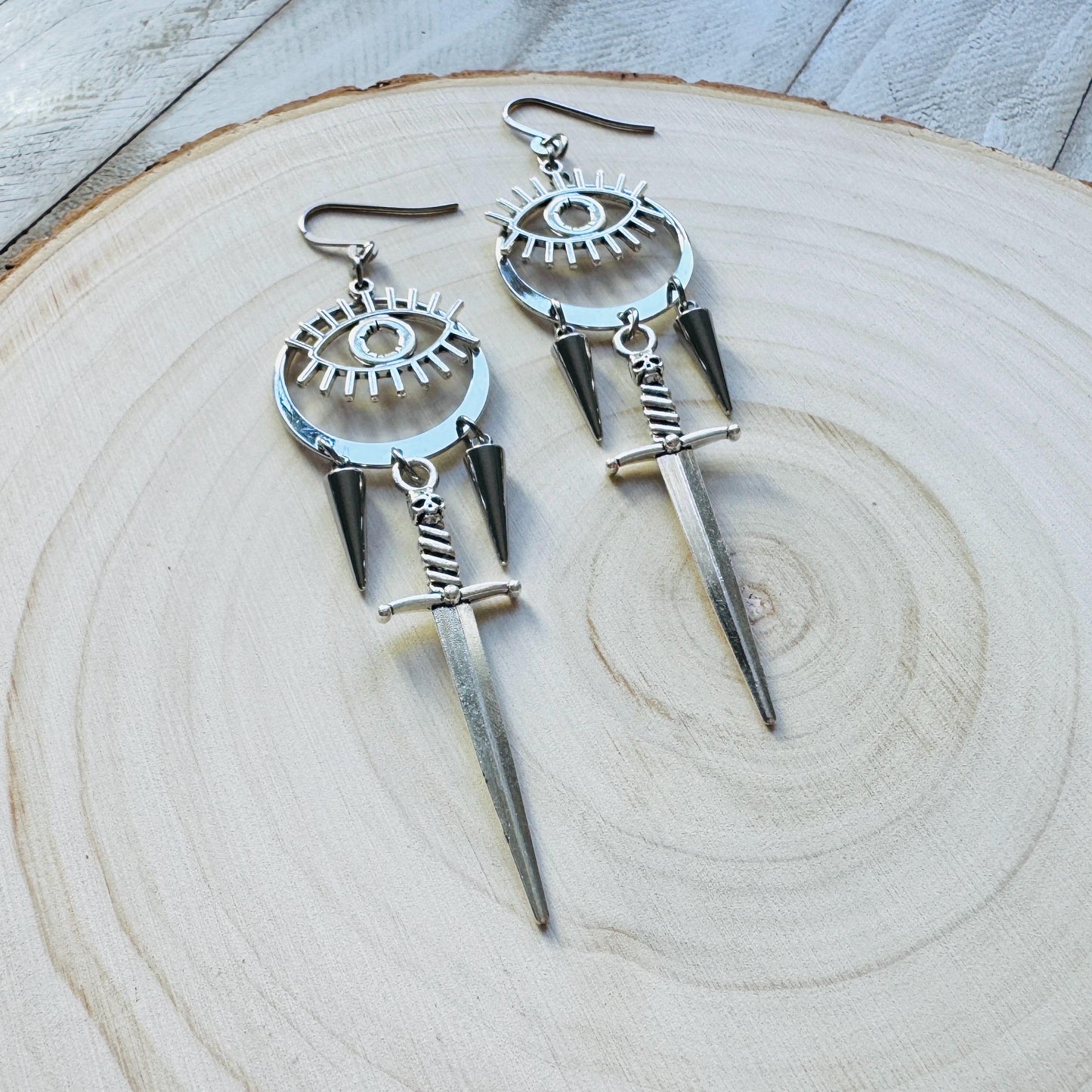 Sword Earrings, Eye Earrings, Spike Earrings, Goth Earrings for Women, Punk Jewelry, Minimalistic Witchy Jewelry, Birthday Gift for Daughter