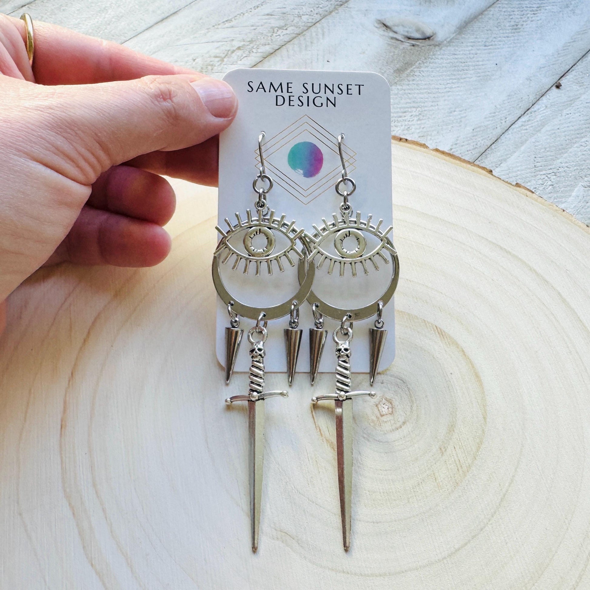 Sword Earrings, Eye Earrings, Spike Earrings, Goth Earrings for Women, Punk Jewelry, Minimalistic Witchy Jewelry, Birthday Gift for Daughter