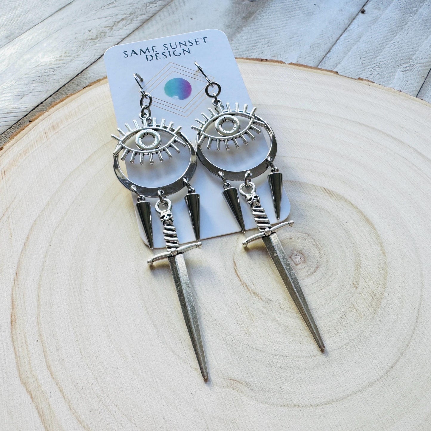 Sword Earrings, Eye Earrings, Spike Earrings, Goth Earrings for Women, Punk Jewelry, Minimalistic Witchy Jewelry, Birthday Gift for Daughter