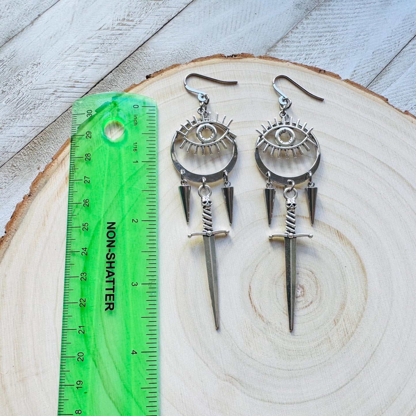 Sword Earrings, Eye Earrings, Spike Earrings, Goth Earrings for Women, Punk Jewelry, Minimalistic Witchy Jewelry, Birthday Gift for Daughter