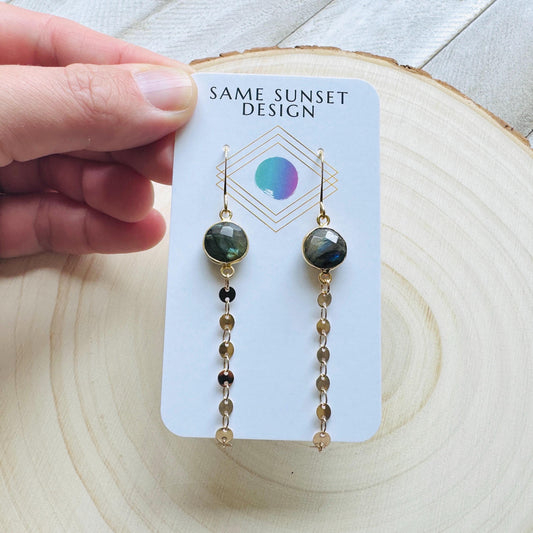 Labradorite Earrings Dangle, Sacral Chakra Healing Crystal Earrings, Positive Energy Gift, Unique Gifts for Women, Birthday Gift Ideas