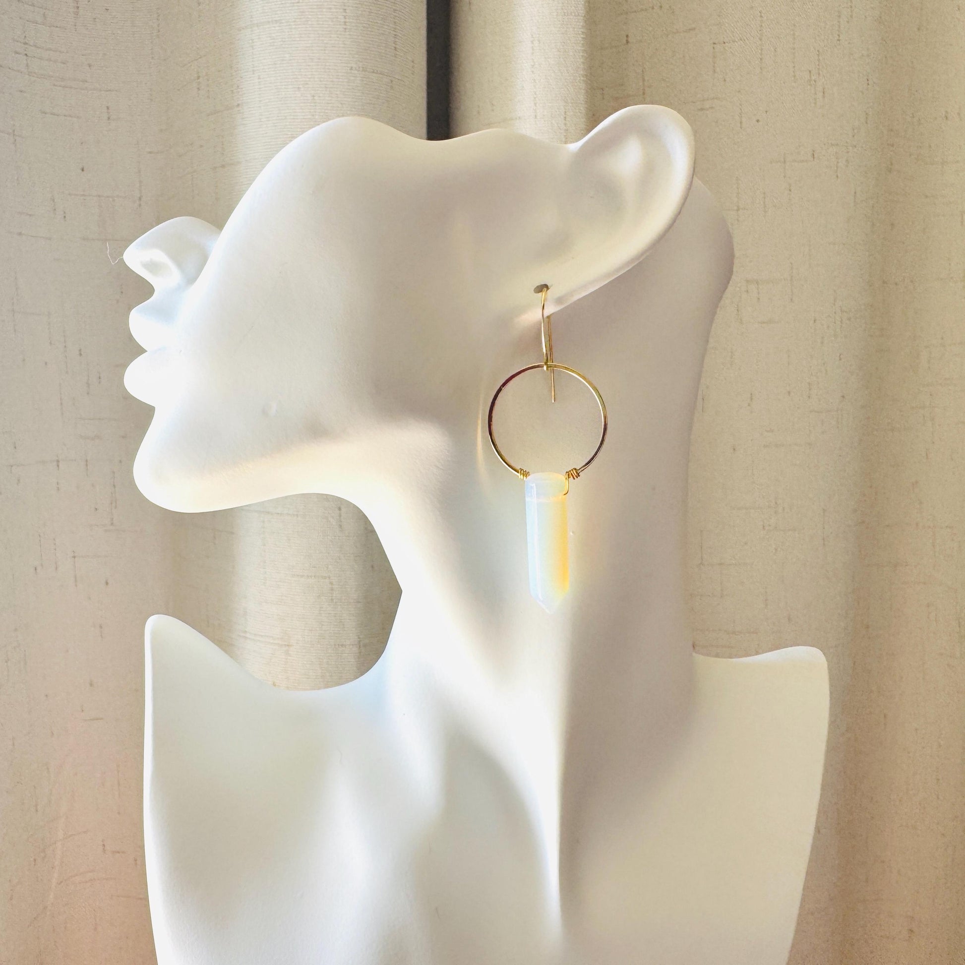 Opalite Earrings, Hoop Earrings Gold, Western Earrings Gold, Geometric Earrings Dangle, Bridal Jewelry, Minimalistic Bridesmaid Gift for Her