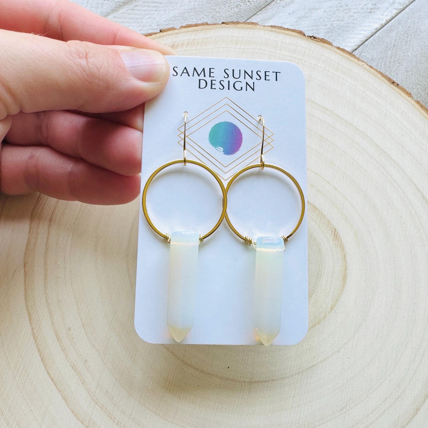 Opalite Earrings, Hoop Earrings Gold, Western Earrings Gold, Geometric Earrings Dangle, Bridal Jewelry, Minimalistic Bridesmaid Gift for Her